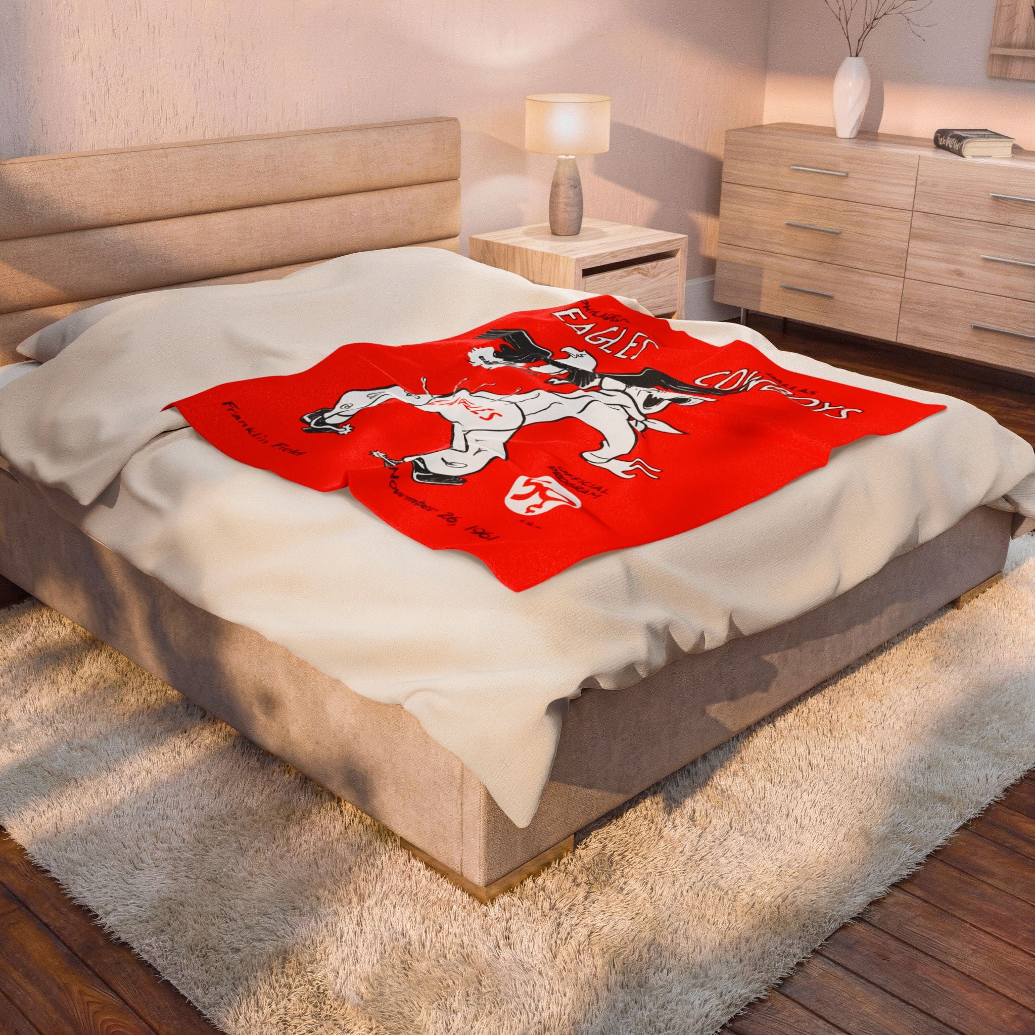 Vintage 1961 Dallas Cowboys vs Philadelphia Eagles Football Program Velveteen Plush Blanket