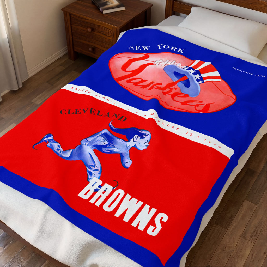 1946 Football Velveteen Plush Blanket — New York Yankees - Cleveland Browns