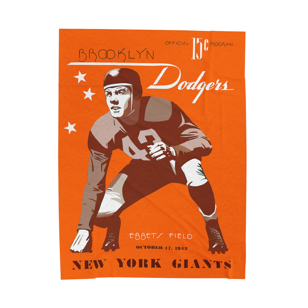 Velveteen Throw Blanket, 1943 Brooklyn Dodgers Football Program Cover, Sherpa Fleece Plush, Sports Fan Gift, Home Decor, Cozy Bedding, Couch
