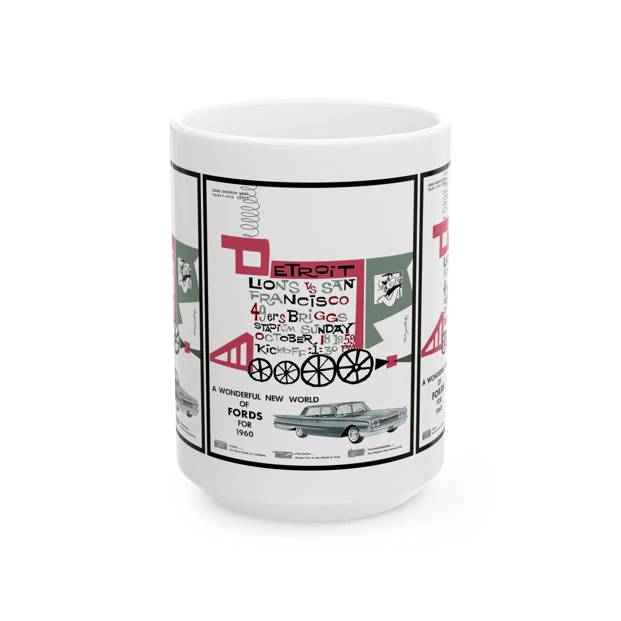 Football Ceramic Mug, 1959 Detroit Lions vs San Francisco 49ers, Sports Fan Gift, Football Coffee Cup, Team Rivalry, Game Day Drinkware