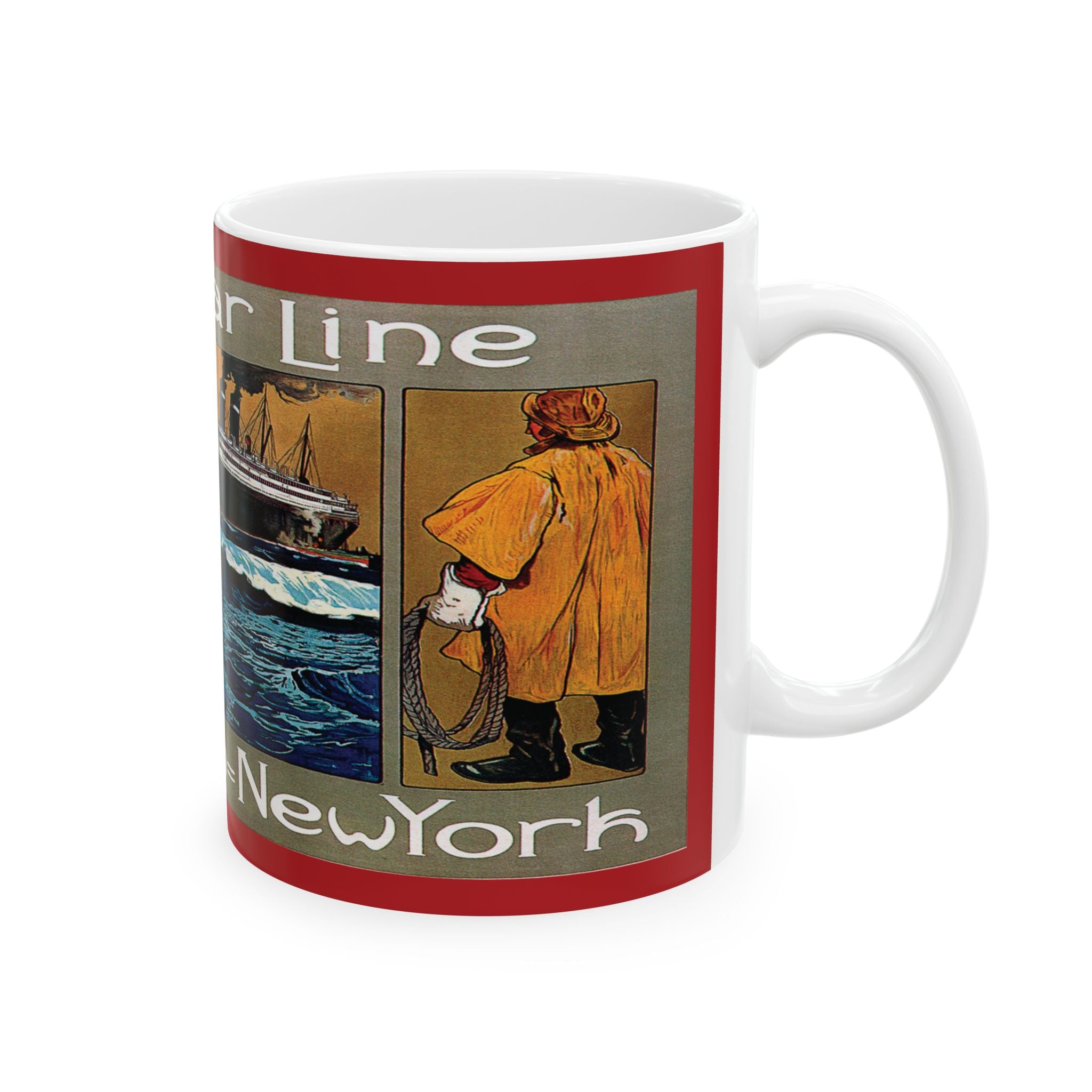 Vintage Red Star Line Poster Ceramic Mug, Antwerpen to New York, 11oz 15oz Cup Gift Souvenir Home Decor Kitchenware, Traveler Wanderlust