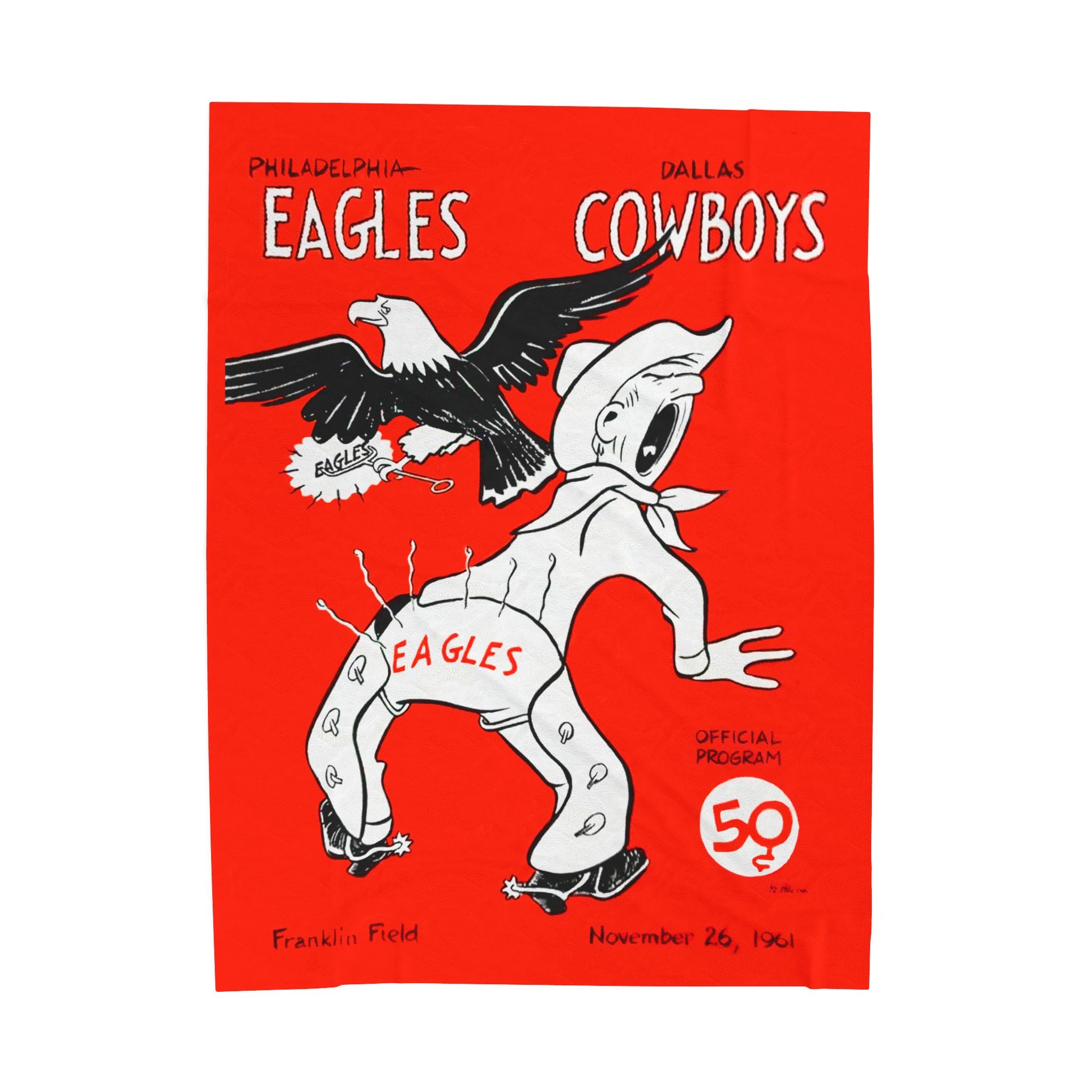 Vintage 1961 Dallas Cowboys vs Philadelphia Eagles Football Program Velveteen Plush Blanket