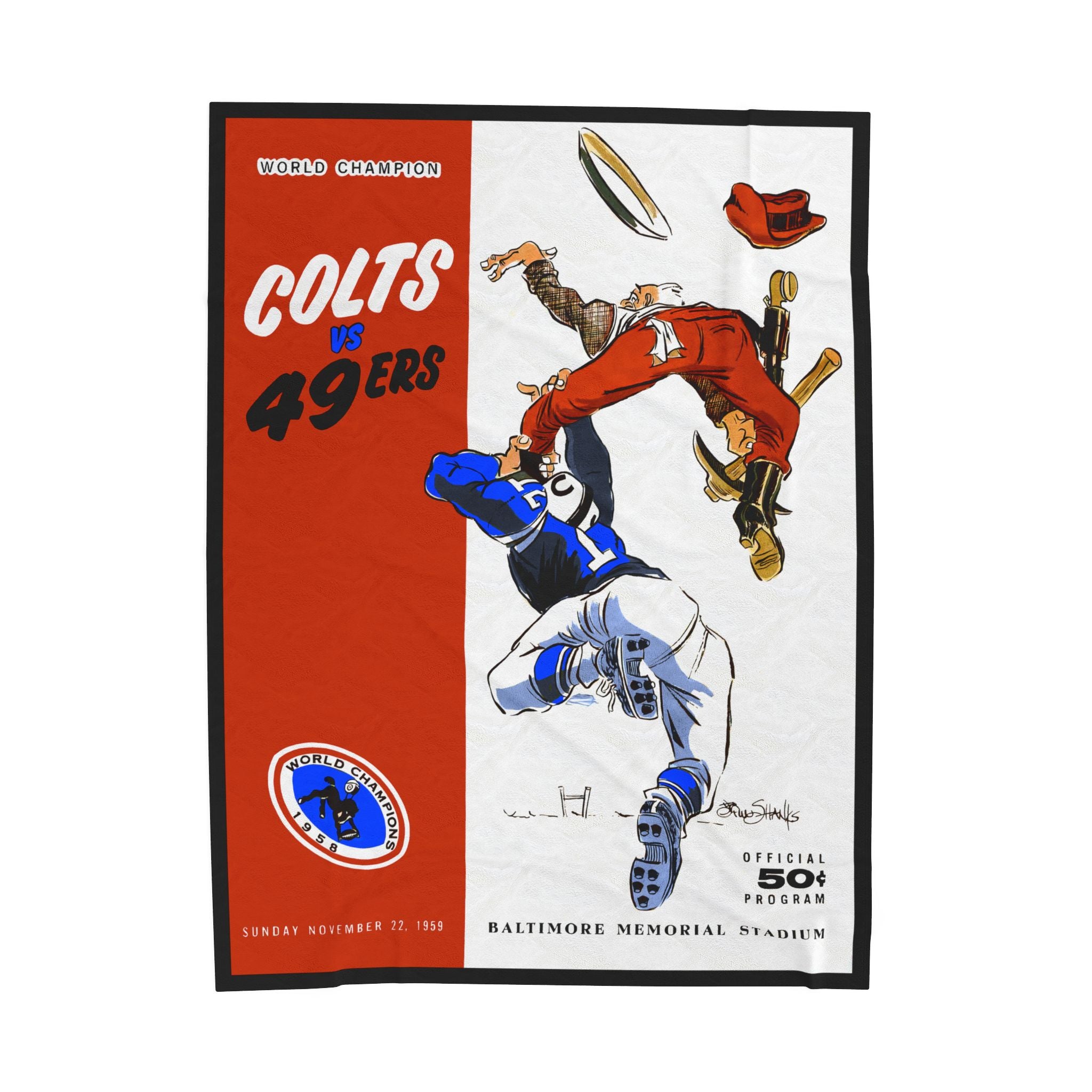 Football Fan Throw Blanket, Super Soft 1959 49ers vs Colts Game Day Stadium Design, Football Sports Gift, Home Bedding