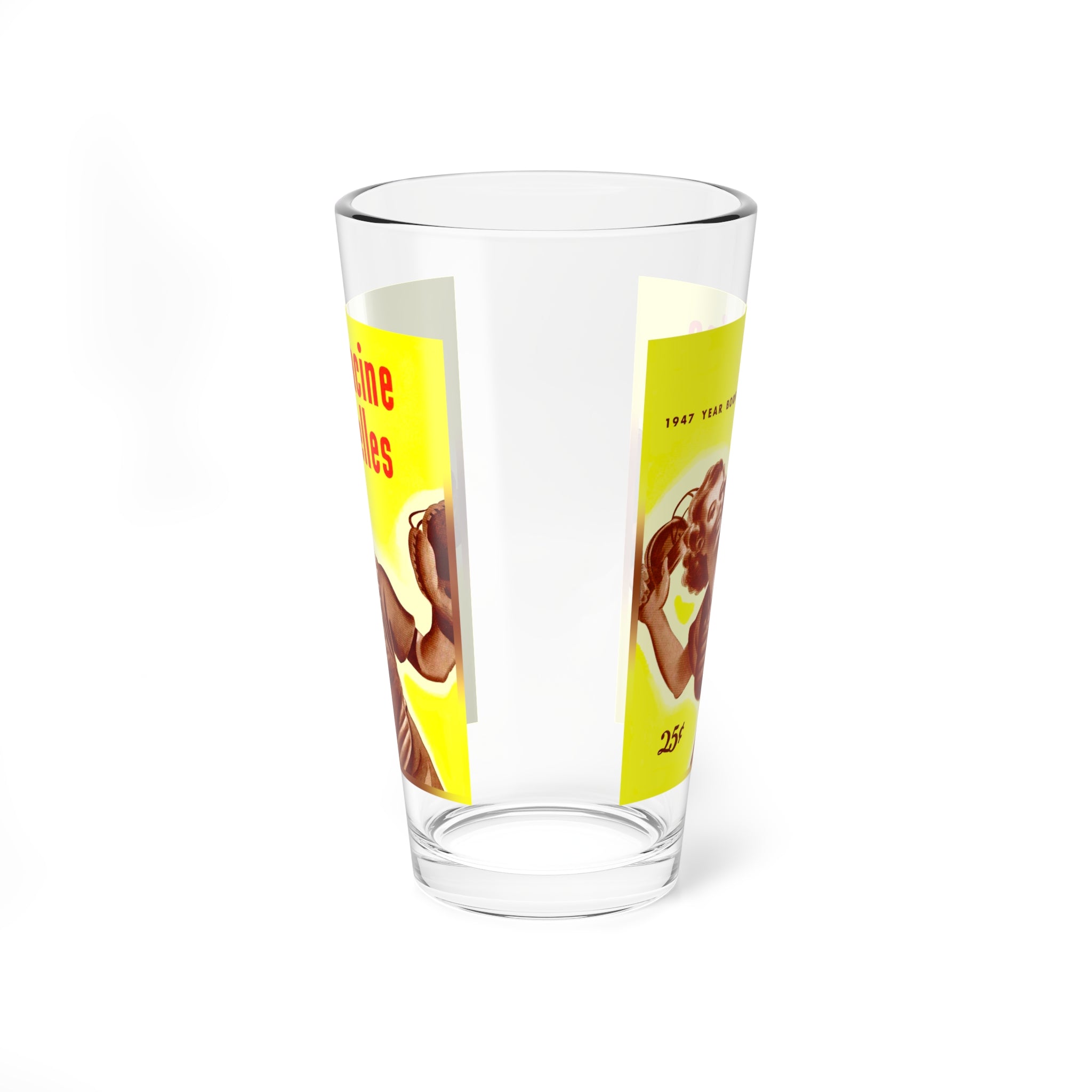 Mixing Glass, 1947 Baseball Racine Belles - All-American Girls, Vintage Baseball Glass, 16oz Retro Collectible Cup, Sports Memorabilia,