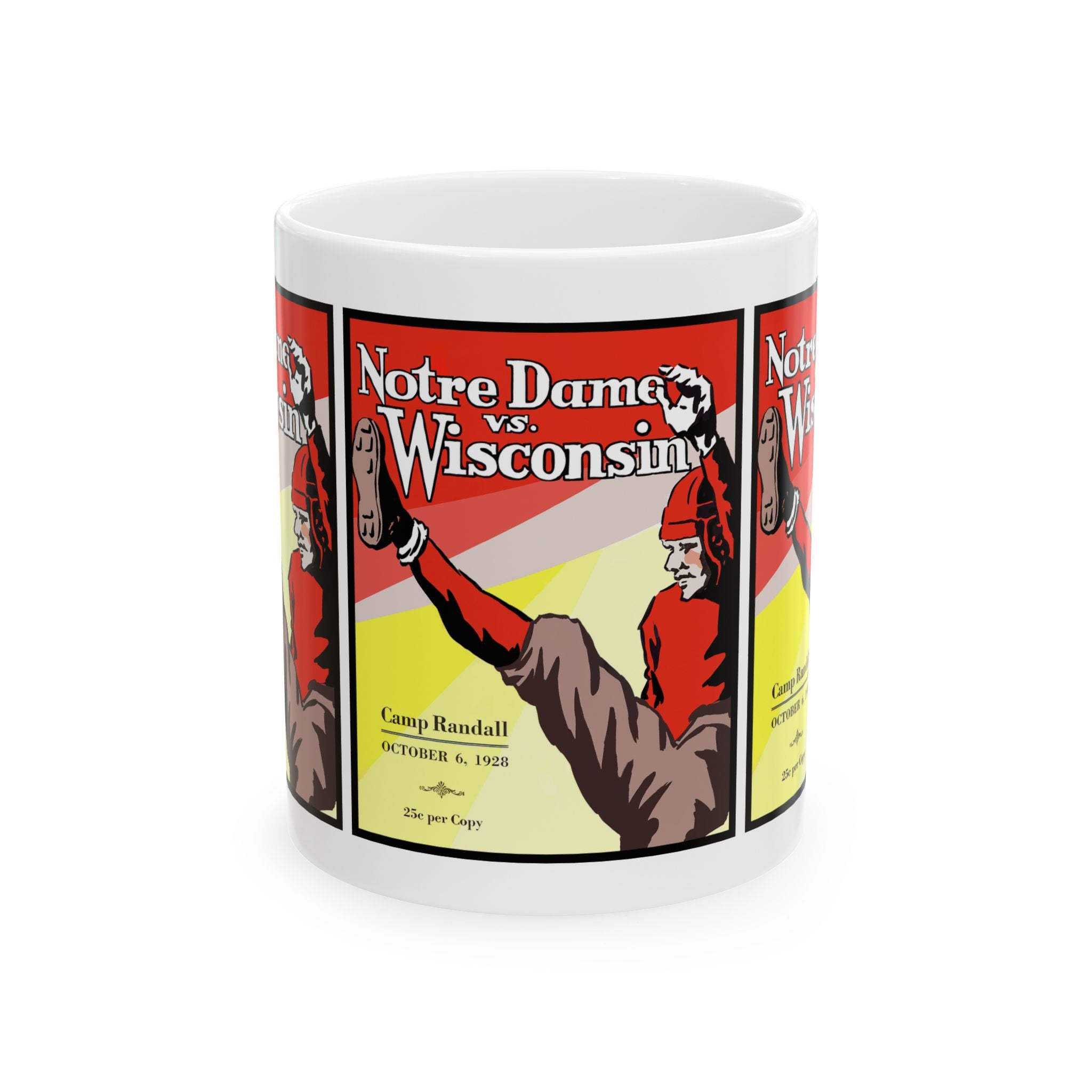 1928 Vintage Wisconsin Badgers - Notre Dame Fighting Irish Football Program Cover - Ceramic Mug, 11oz