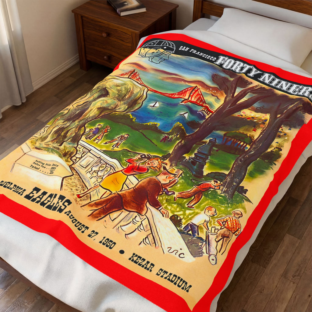 1950 San Francisco Forty Niners Vintage Program Cover Velveteen Plush Blanket 50" × 60" / 60" × 80"