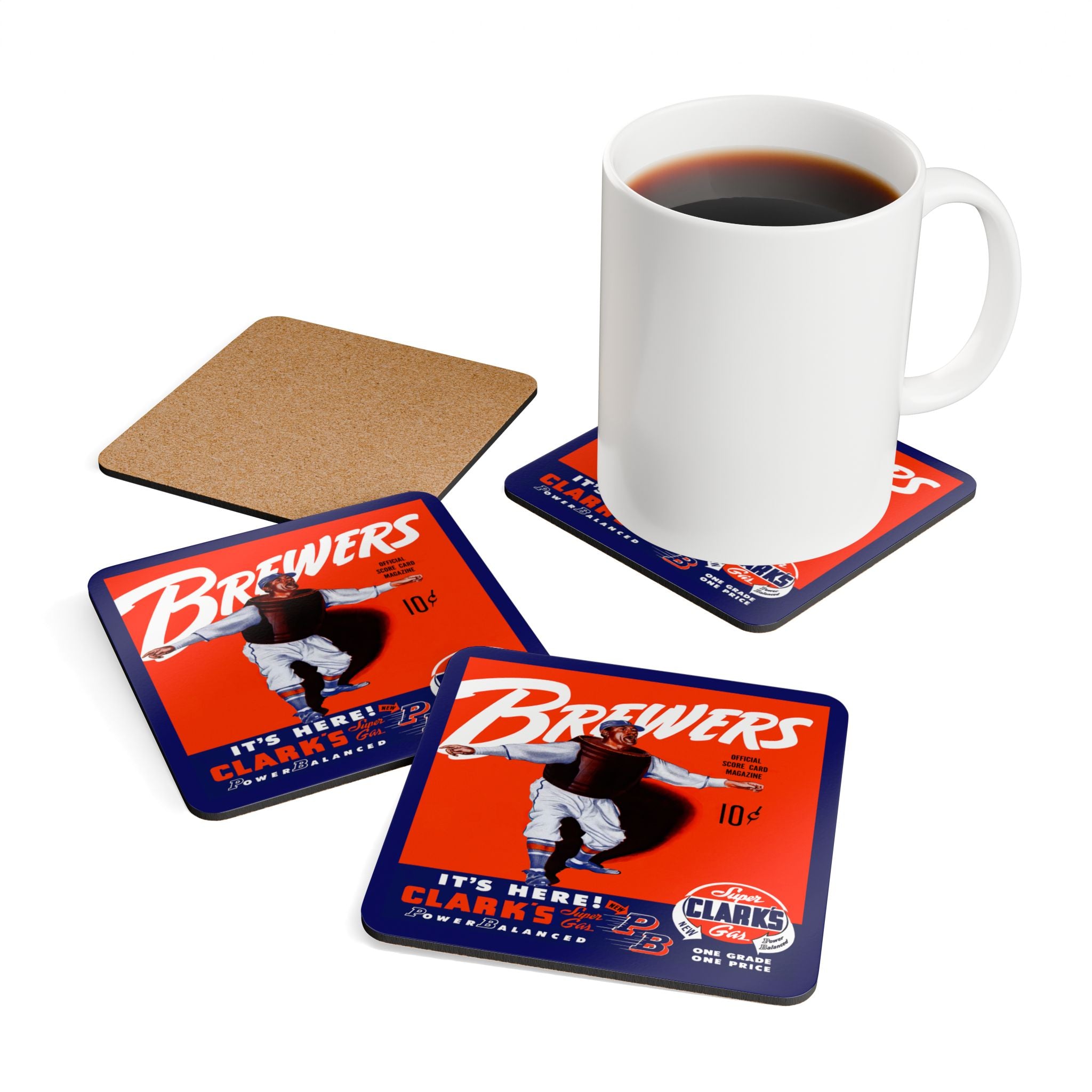1951 Vintage Milwaukee Brewers Program Cover - Corkwood Coaster Set