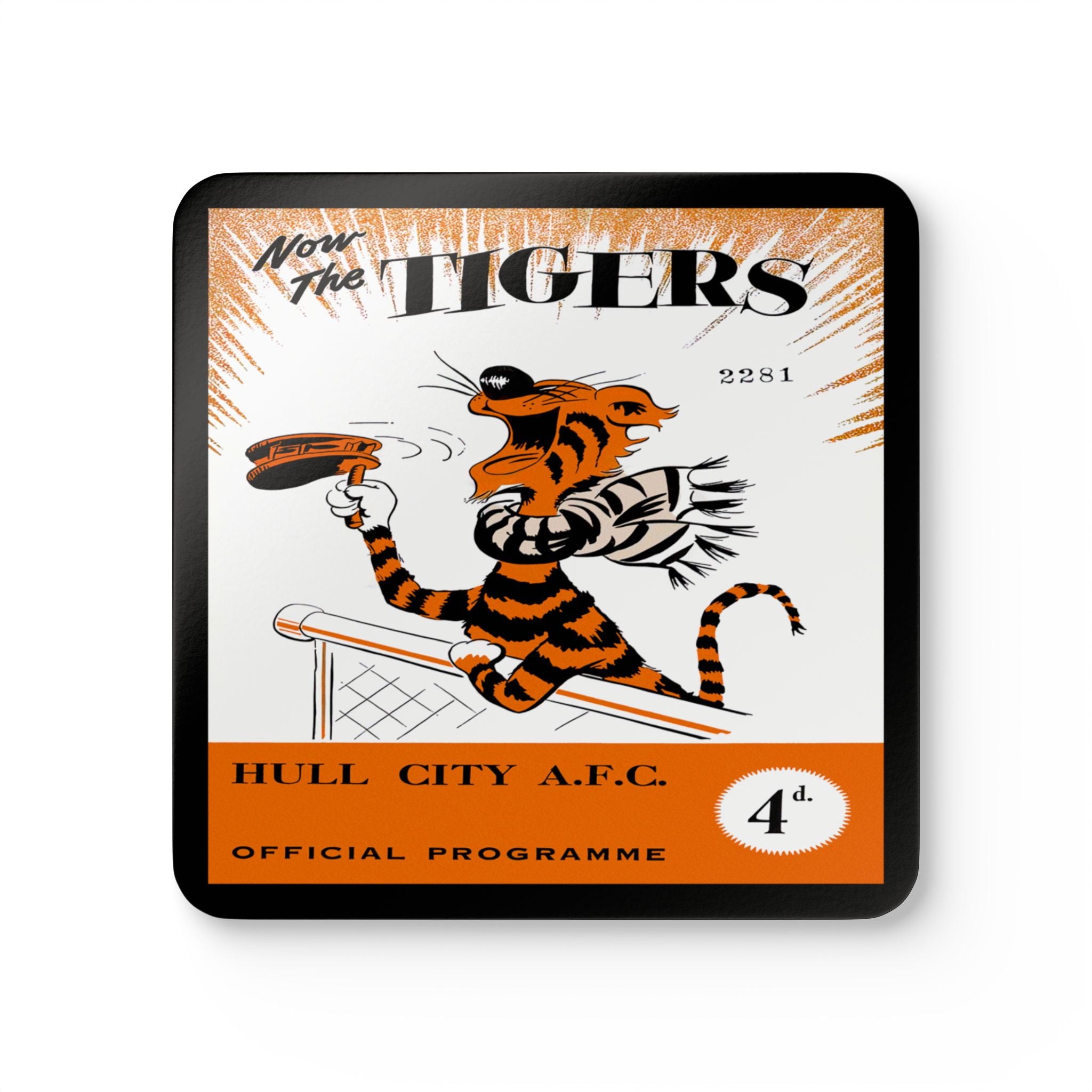 1956 Vintage Hull City Football Club - English Football Program Cover - Corkwood Coaster Set
