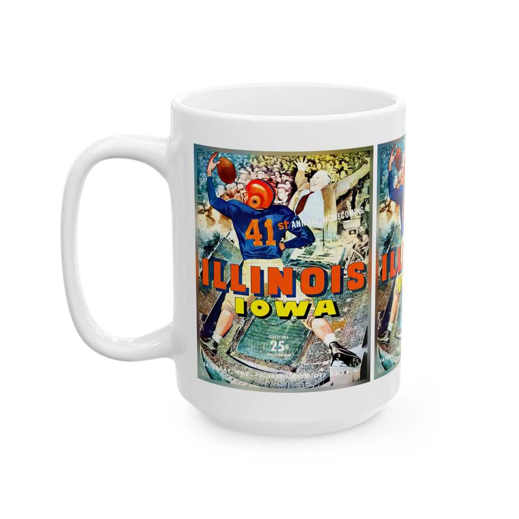 Vintage 1951 Football Illinois Iowa Ceramic Mug, Sports Fan Gift, College Football Memorabilia, Coffee Cup, Drinkware, Tea Mug