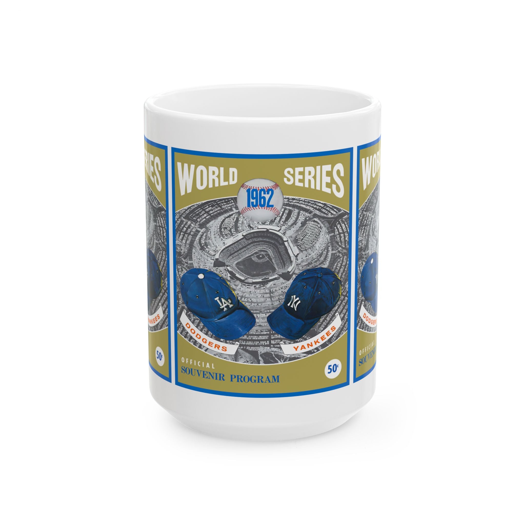 1962 Dodgers vs Yankees Baseball World Series Ceramic Mug — Phantom Program Cover (11oz, 15oz)
