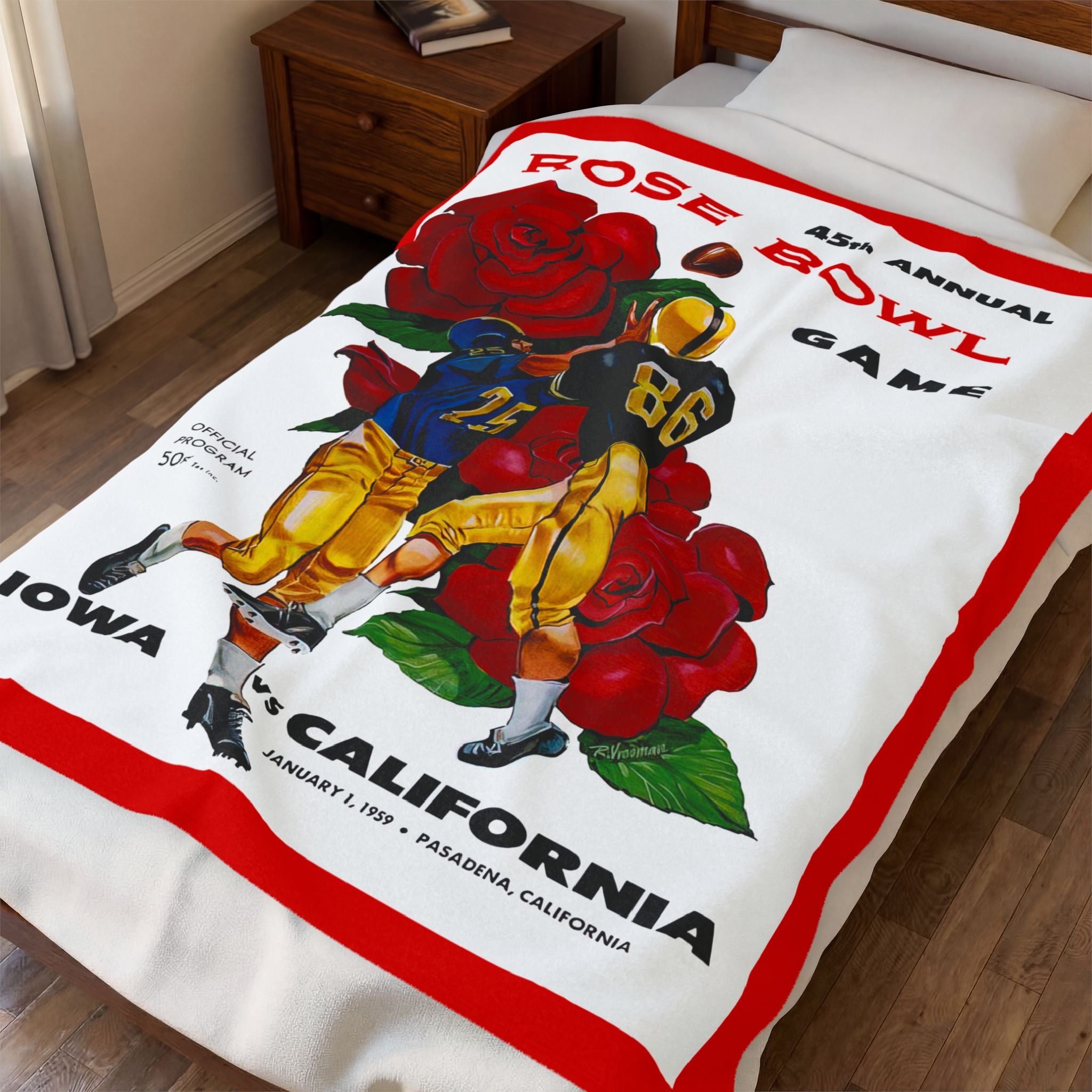 Velveteen Plush Blanket, Vintage Football Program Cover Design, Cozy Throw, Dorm Room Decor, College Football Fan Gift, Home Accents