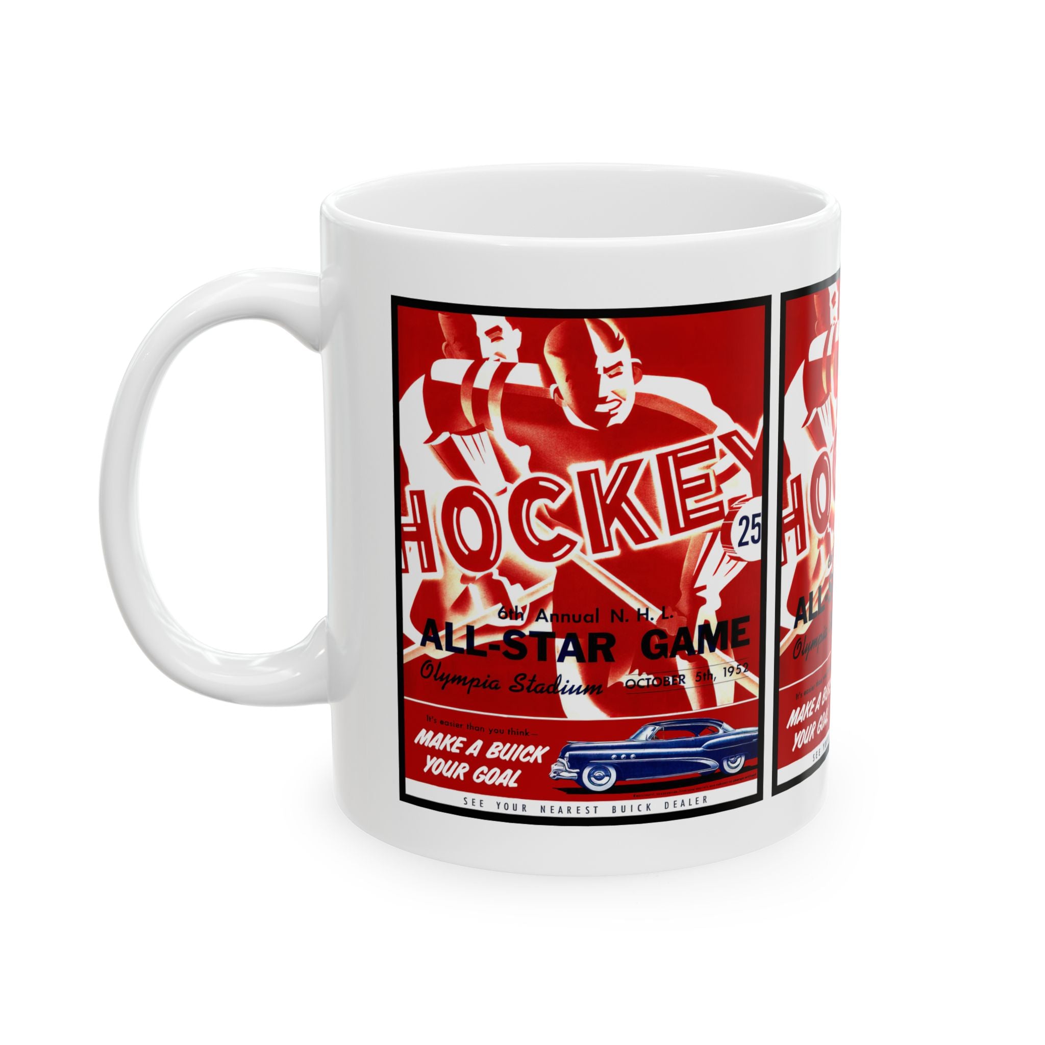 Vintage 1952 Hockey All-Star Game Program Ceramic Mug - Sports Fan Gift, Hockey Memorabilia, Gift for Dad, Unique Sports Collectible, Retro