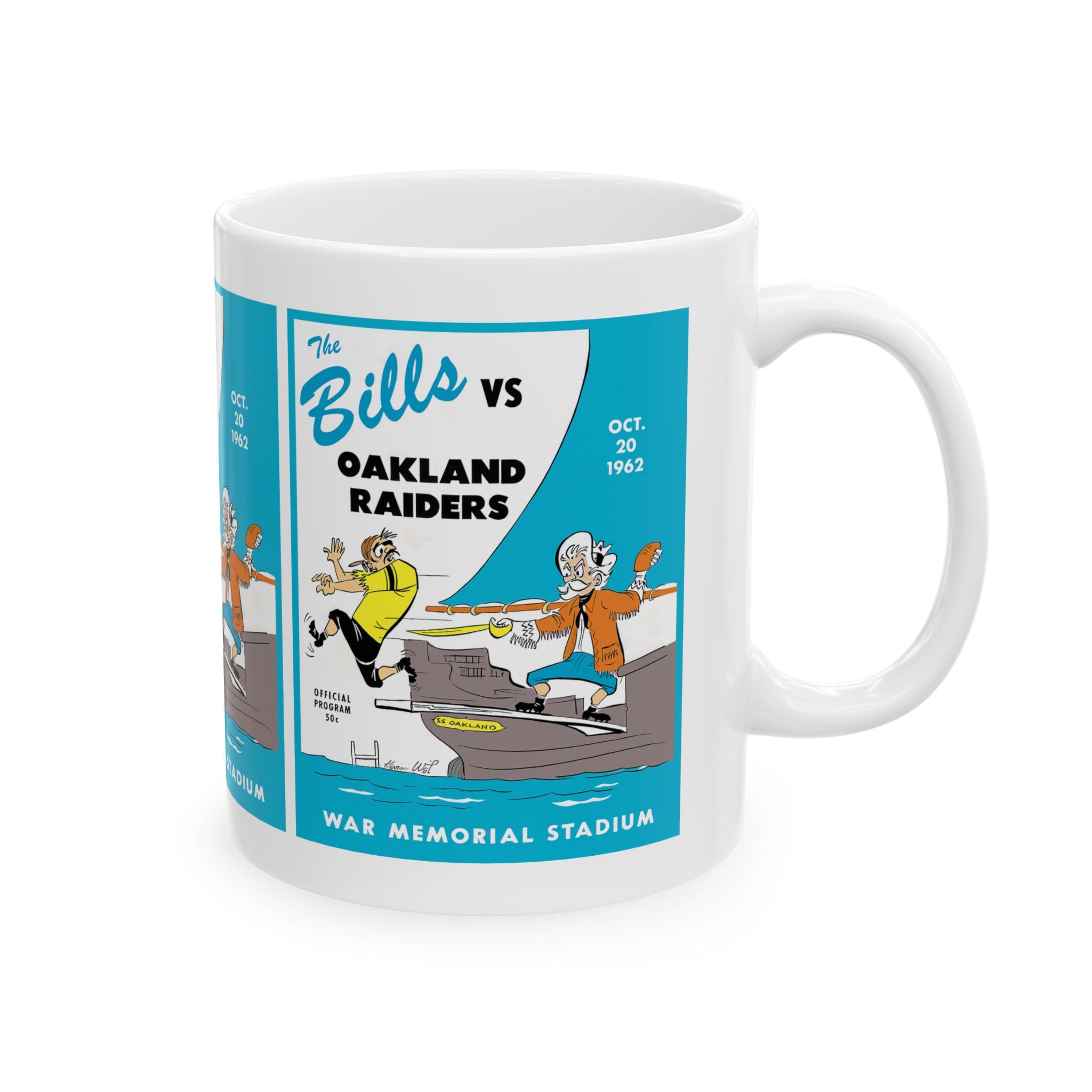 Football Ceramic Mug, 1962 Buffalo Bills Oakland Raiders Sports Fan Gift Cup, Team Game Day Coffee Tea Mug, Gridiron Football Memorabilia