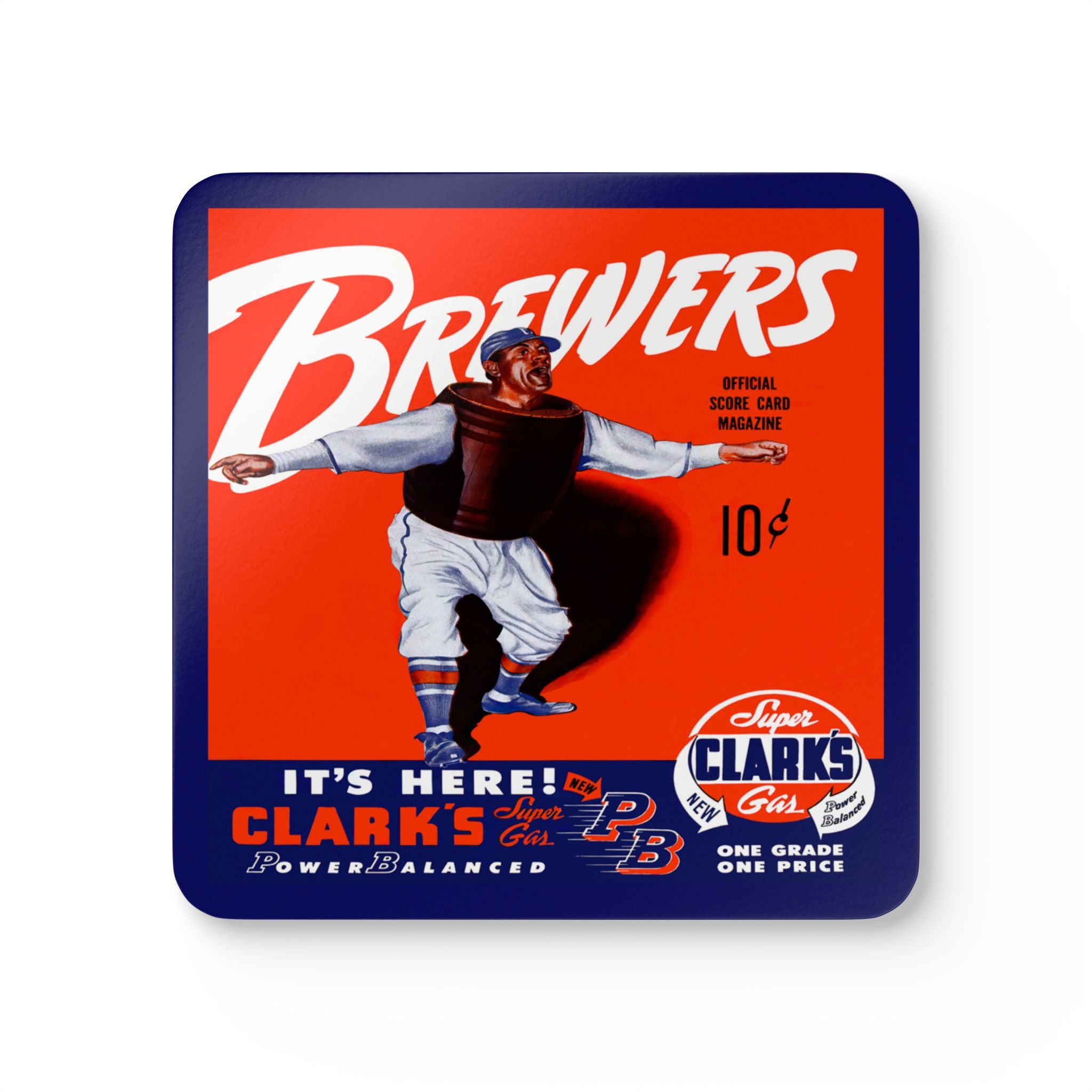 1951 Vintage Milwaukee Brewers Program Cover - Corkwood Coaster Set