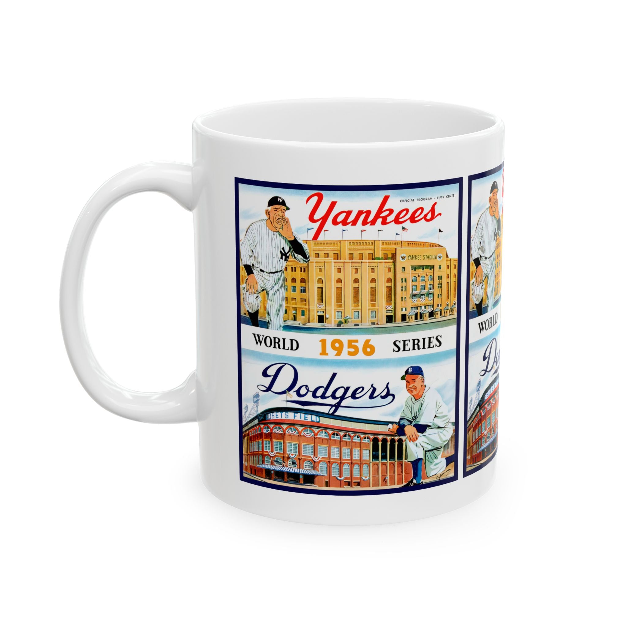 1956 Baseball World Series Brooklyn Dodgers New York Yankees Ceramic Mug, Vintage Sports Fan Collectible Gift, Coffee Cup, Tea Mug, Baseball