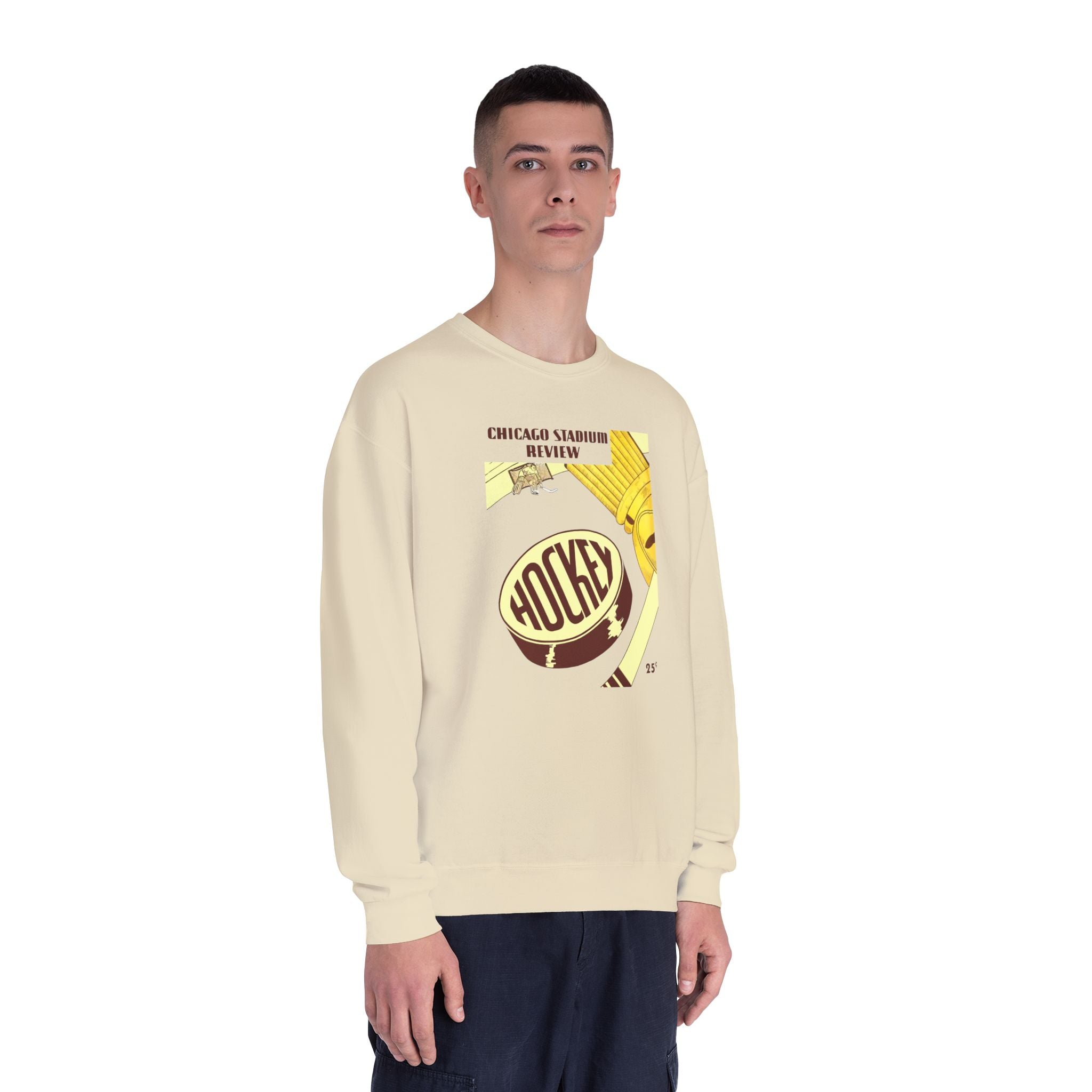1947-1948 Vintage Chicago Black Hawks Hockey Program Cover  -  NuBlend® Crewneck Sweatshirt