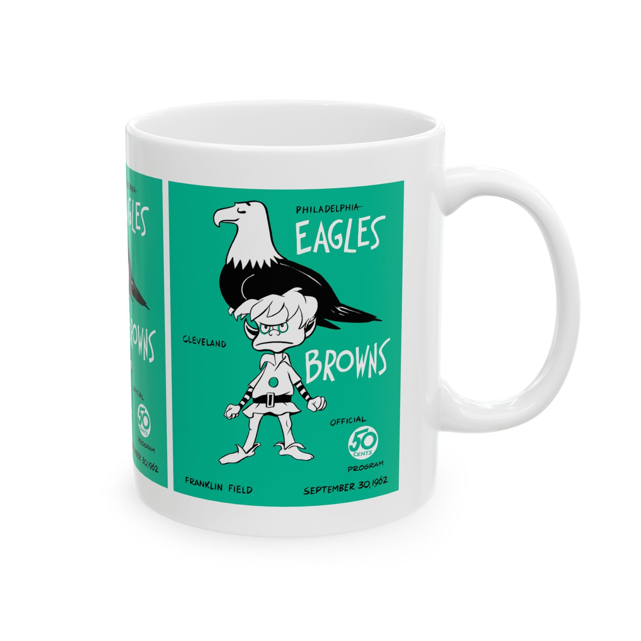 Ceramic Mug, 1962 Eagles Football Browns, Coffee Cup, Sports Fan Gift, Vintage Football Memorabilia, Retro Design