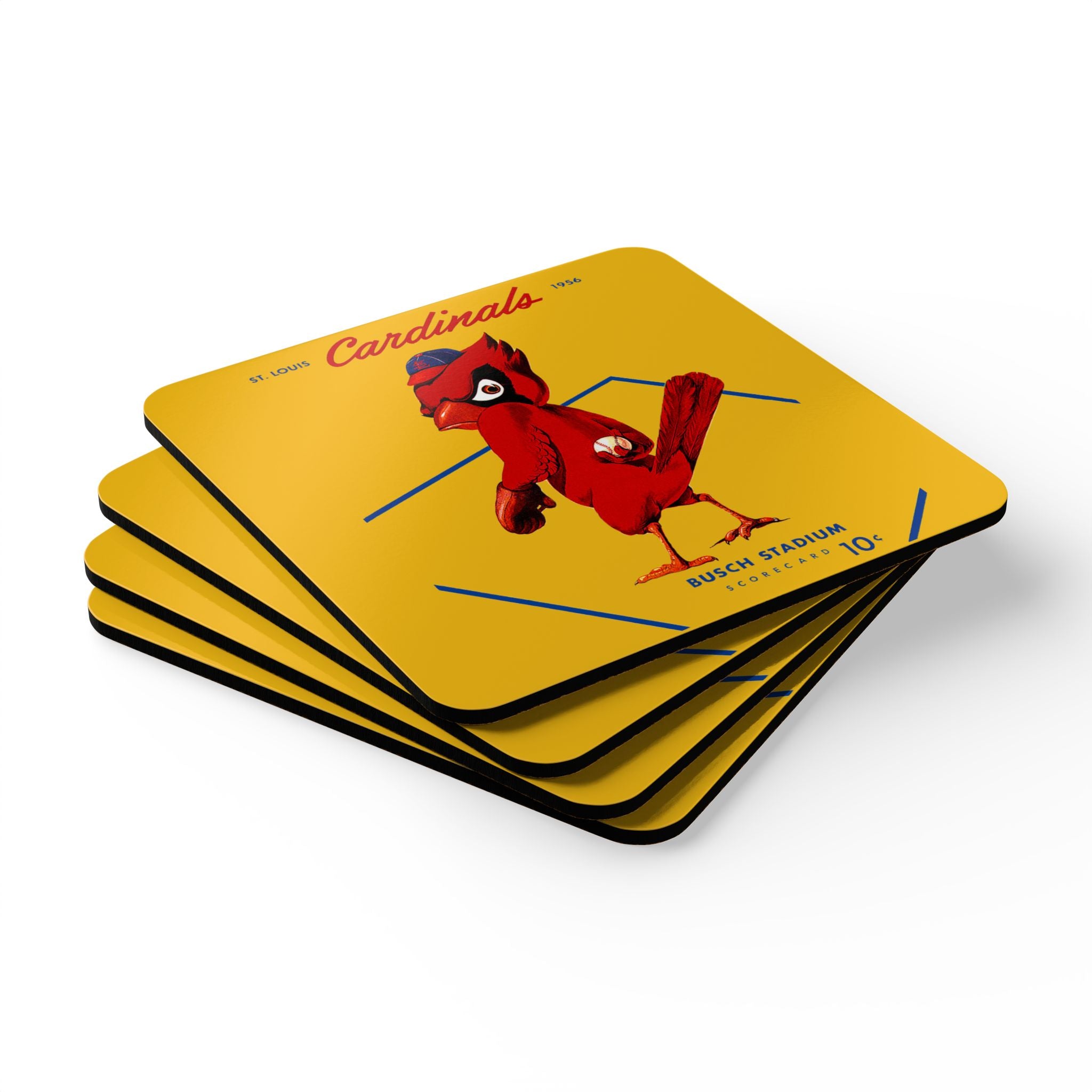 1956 Vintage St Louis Cardinals Scorecard Cover - Corkwood Coaster Set