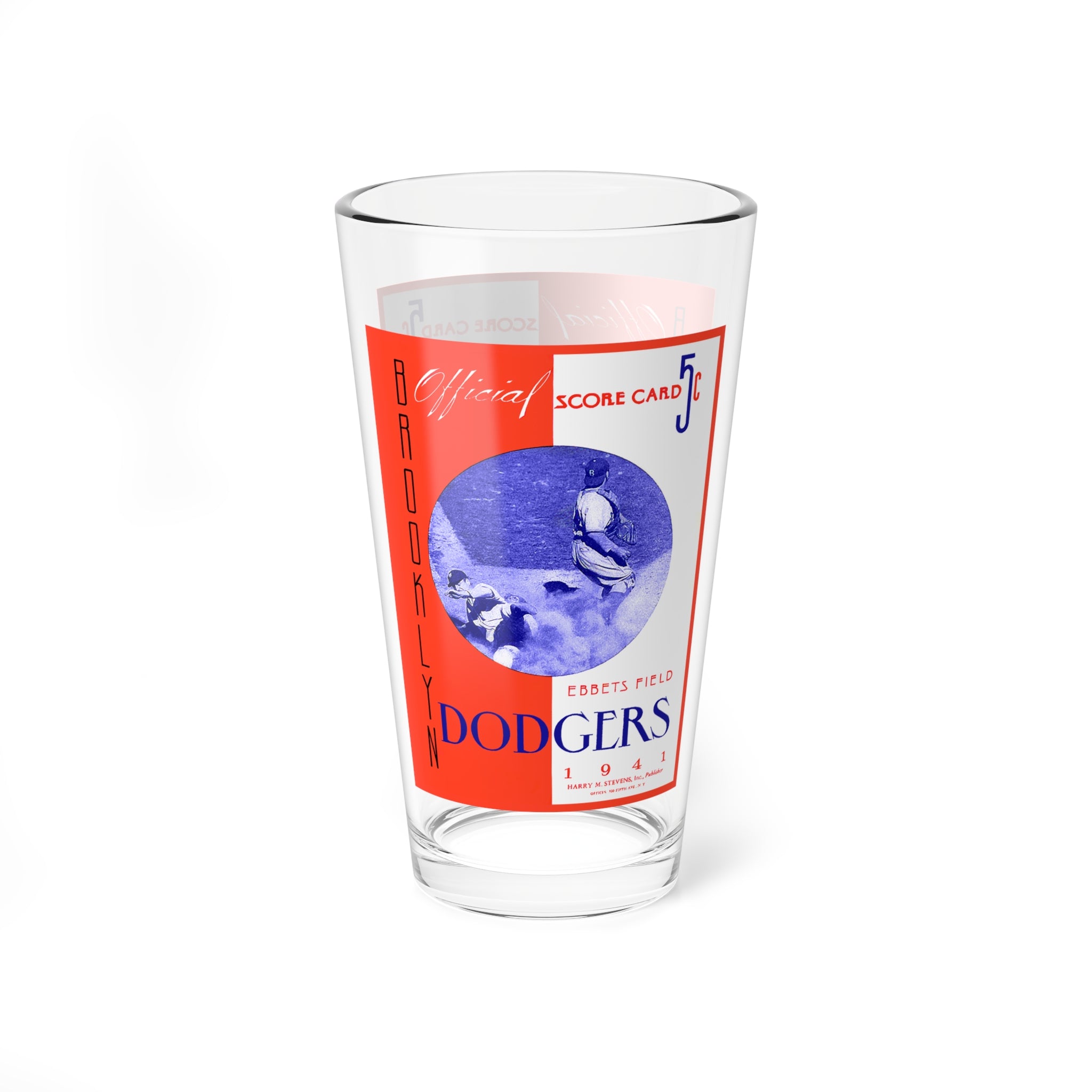 Glass, 16oz - 1941 Baseball Brooklyn Dodgers Mixing Glass, Unique Barware Gift, Sports Fan Memorabilia, Vintage Baseball Collectible, Retro