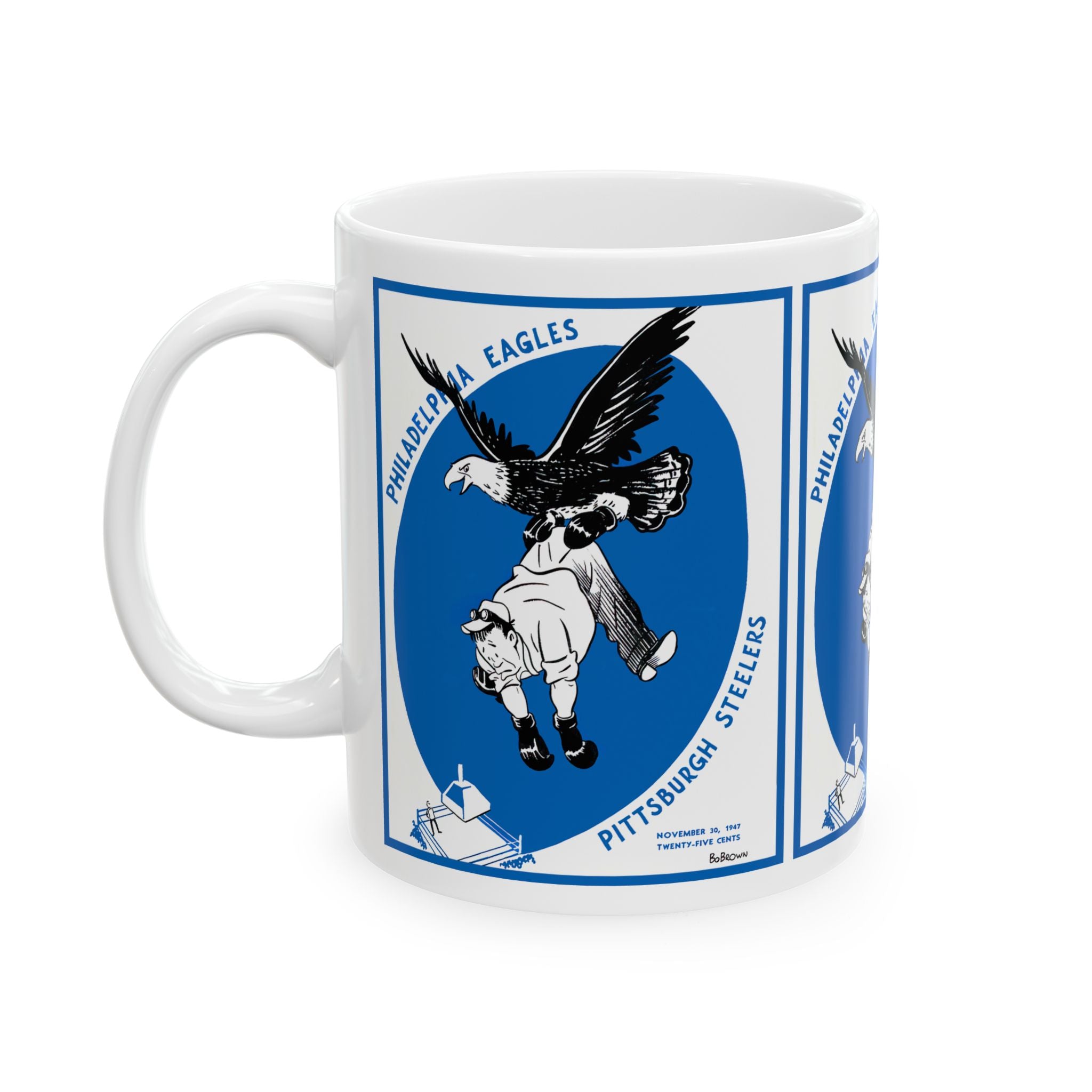 Vintage Football Ceramic Mug, 1947 Philadelphia Eagles Pittsburgh Steelers, Sports Fan Coffee Cup, Football Memorabilia Gift, Football Mug,