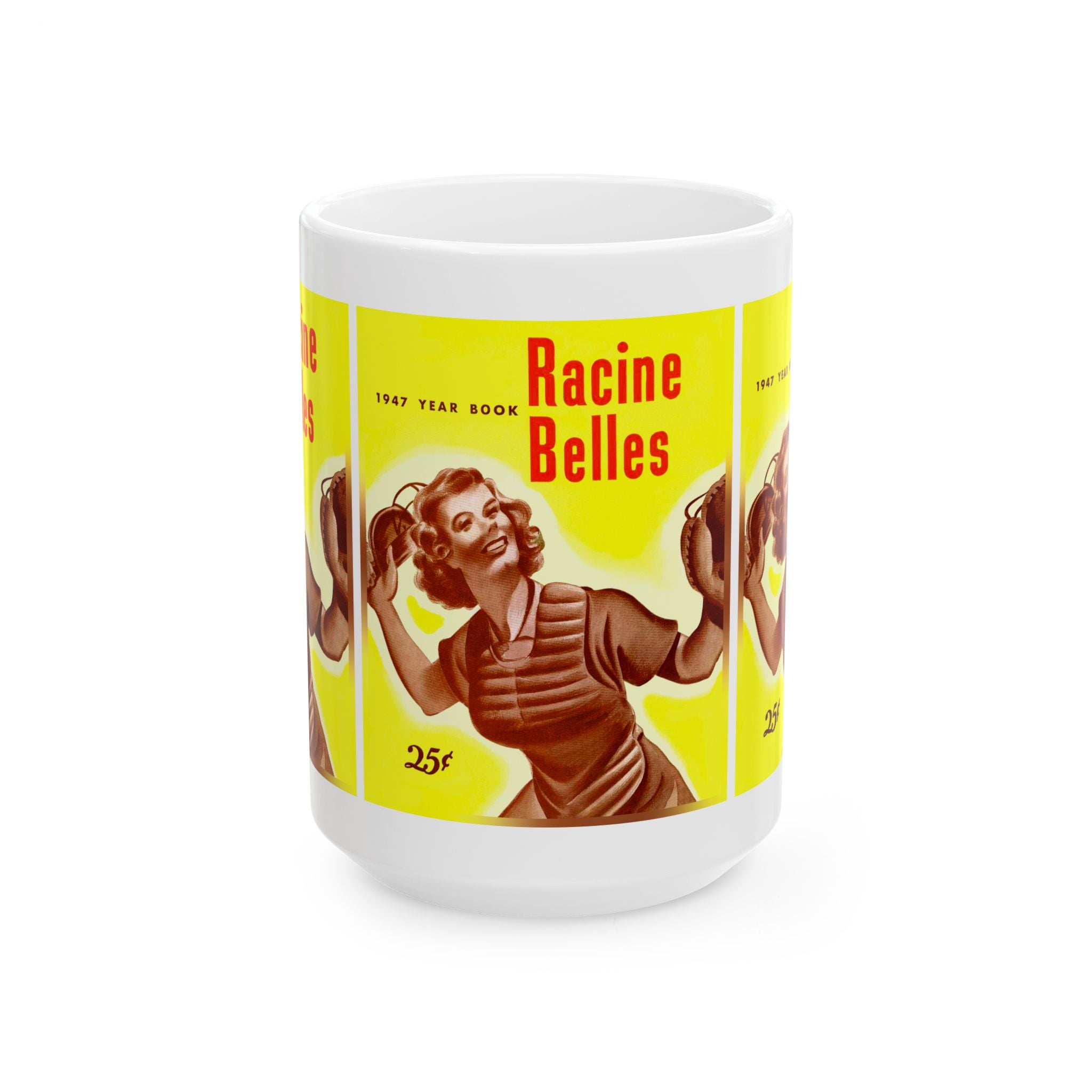 Ceramic Mug, 11oz, 15oz - Vintage 1947 Baseball Racine Belles - All-American Girls, Gift for Sports Fans, Baseball Enthusiasts, Collectors,