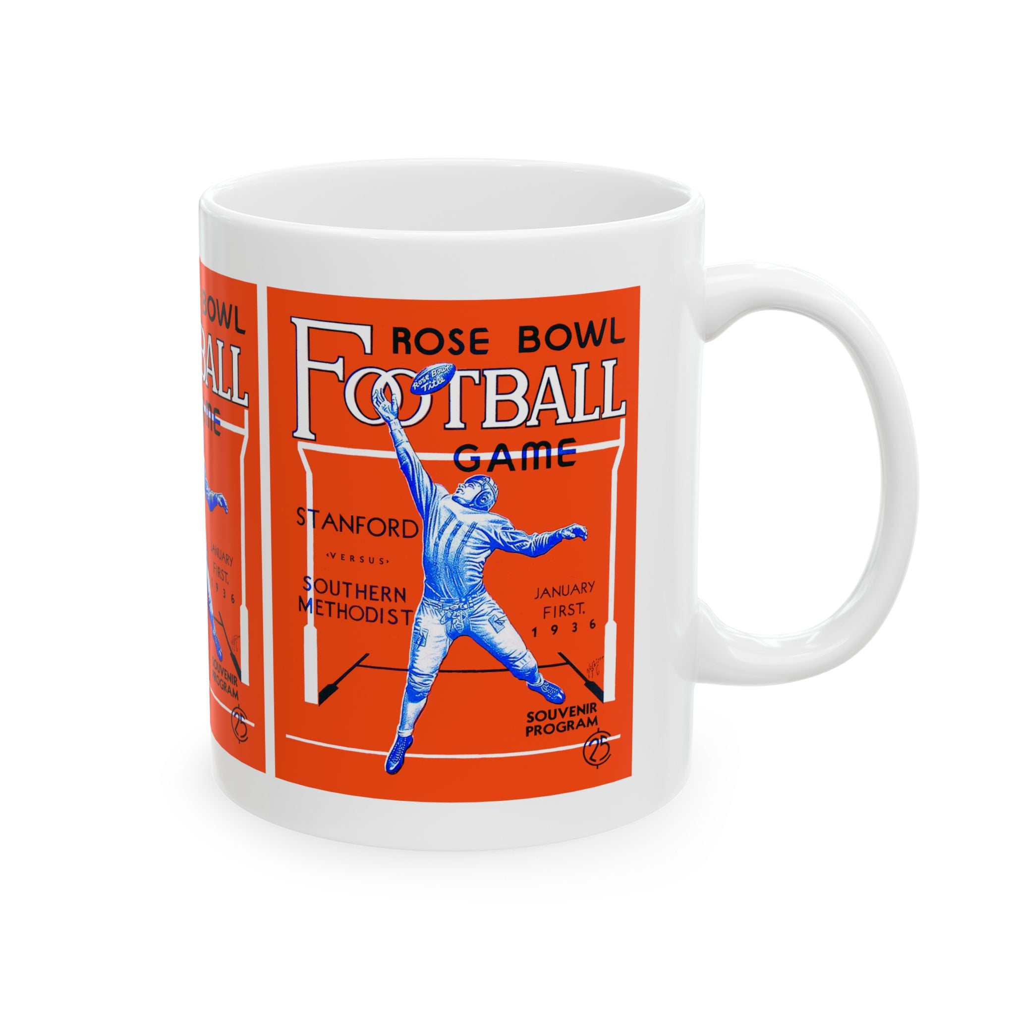 College Football 1936 Rose Bowl Ceramic Mug, 11oz 15oz - SMU Stanford Fan Gift, Sports Memorabilia, Game Day Cup, Vintage Athletics