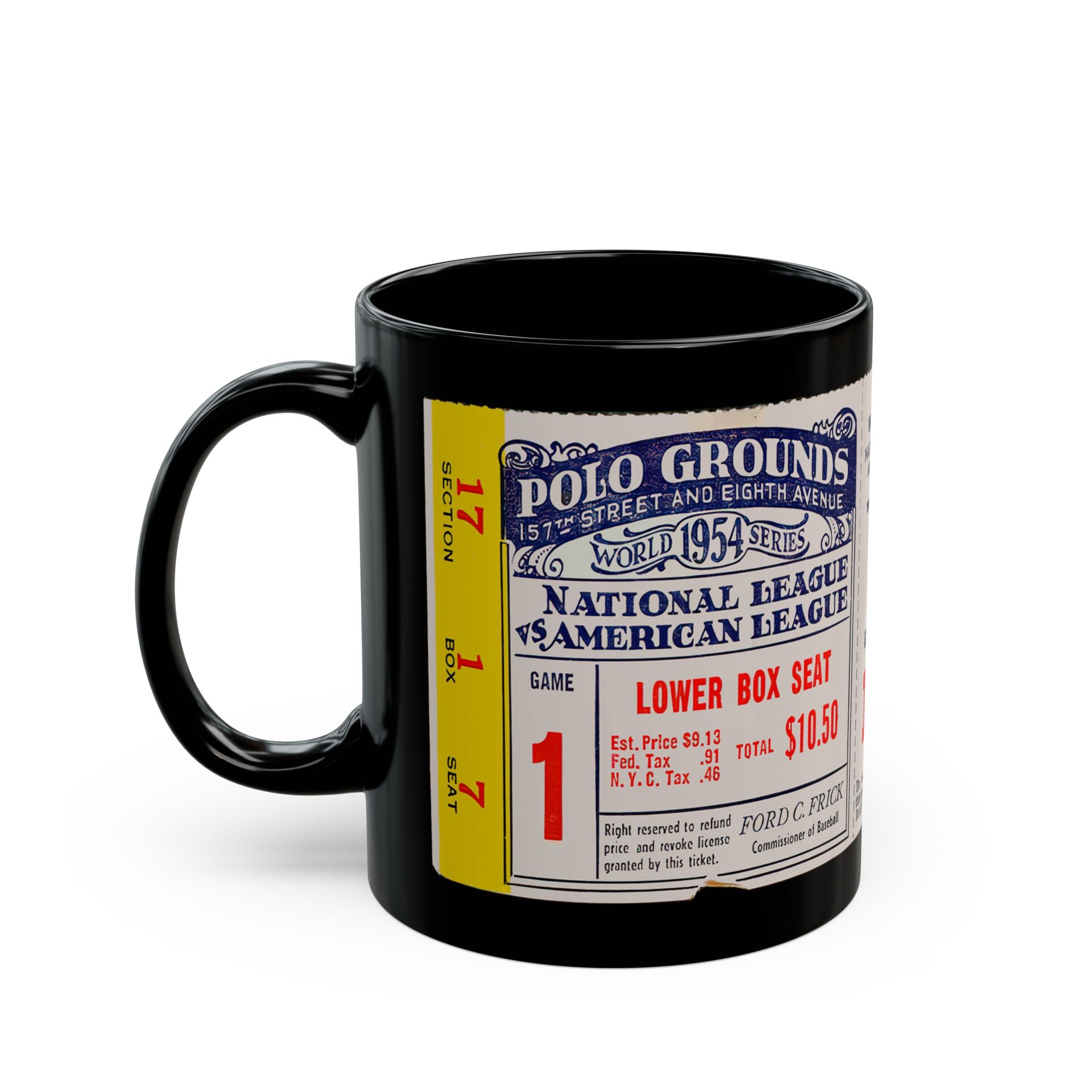 Mug, 1954 Baseball World Series Ticket - Polo Grounds-New York Giants Cleveland Willie Mays Catch, Gift for Baseball Fans, Vintage Sports