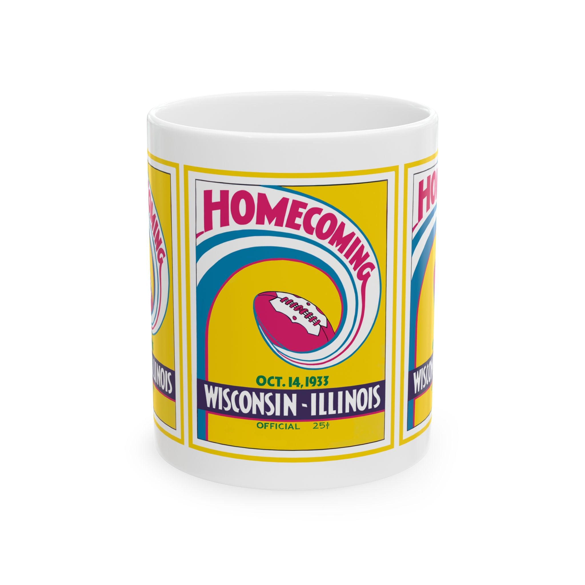 Vintage 1933 Football Wisconsin Illinois Homecoming Ceramic Mug, Retro College Sports Fan Gift, 11oz, 15oz Cup, Game Day Souvenir, Coffee