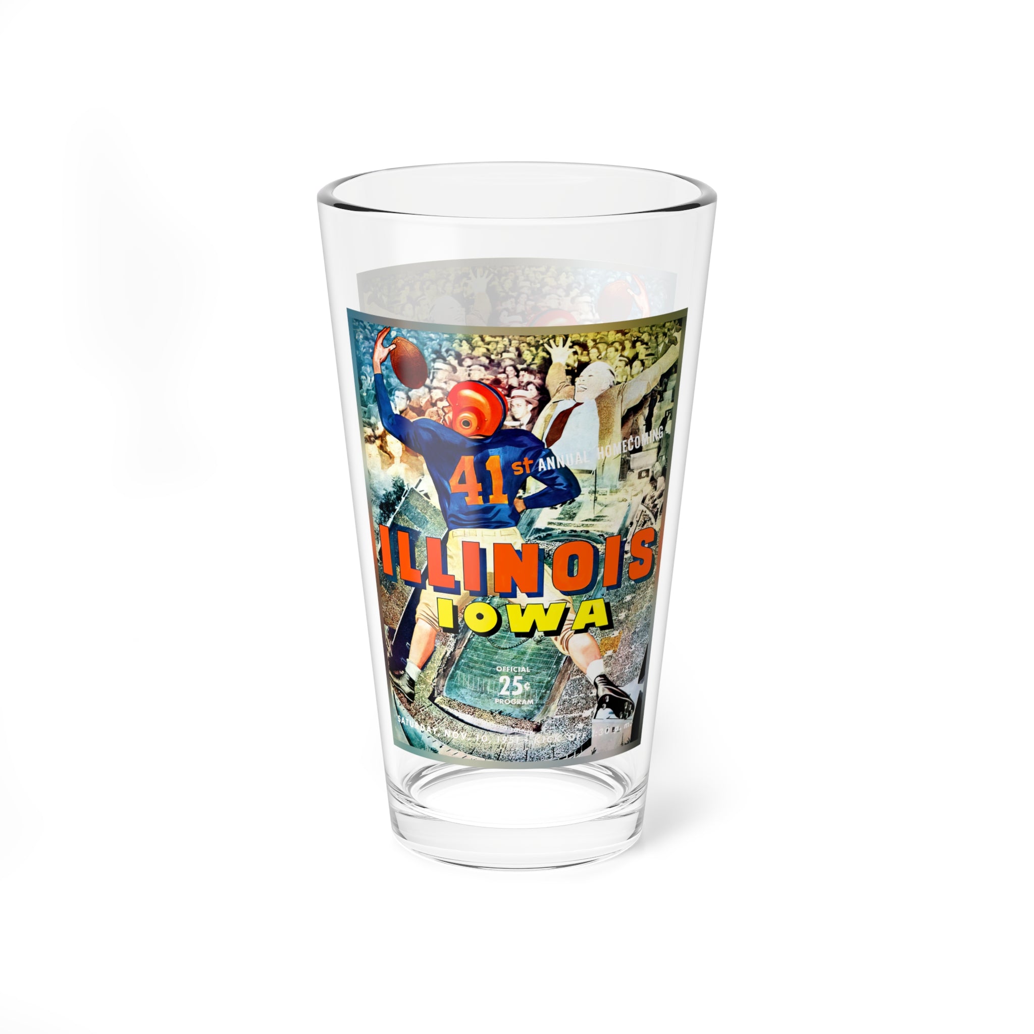 Mixing Glass, Vintage Football Illinois Iowa Barware, Pint Glass, Cocktail Glass, Beer Glass, Sports Fan Gift, Game Day Decor