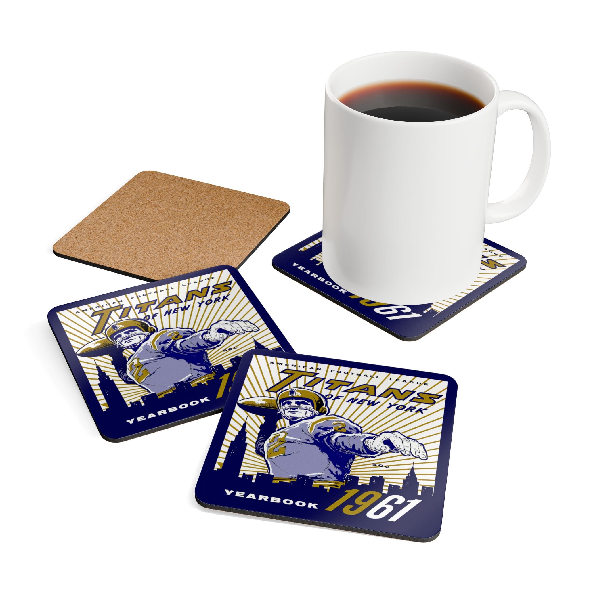 1961 Vintage New York Titans Football Yearbook Cover - Corkwood Coaster Set