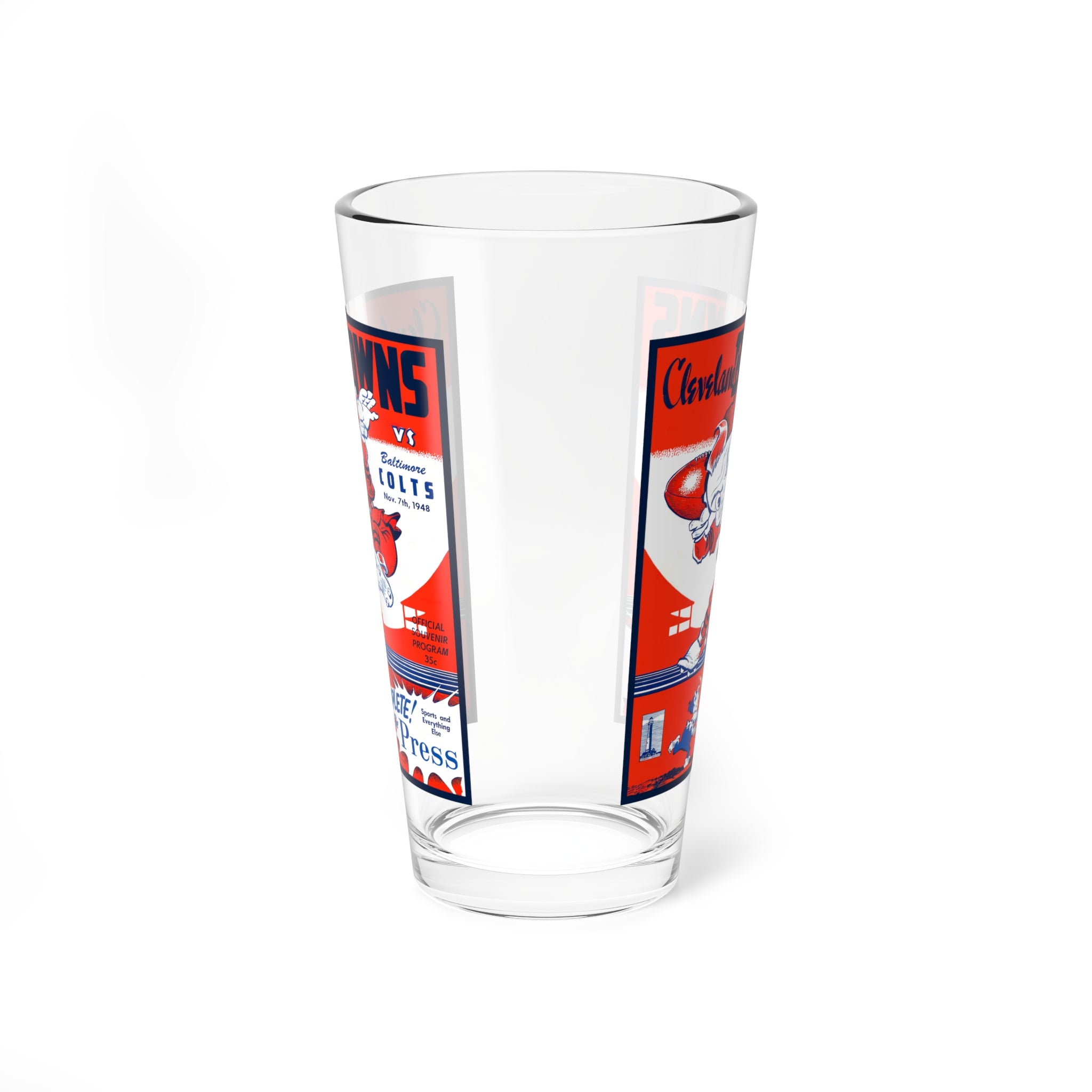 1948 Browns vs Colts Football Mixing Glass | 16oz Retro Game Scorecocktail Glass