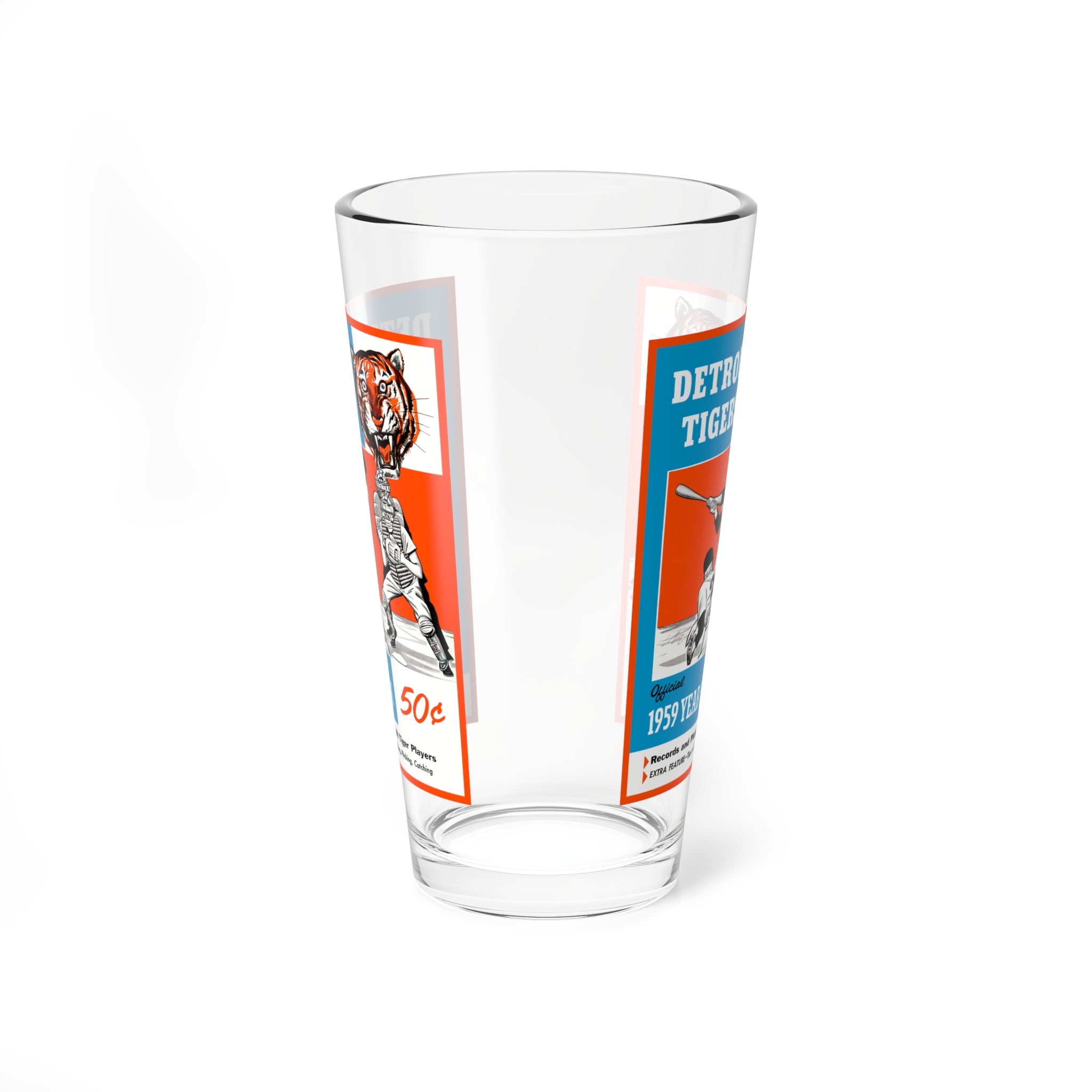 Mixing Glass, 16oz - Vintage 1959 Baseball Detroit Tigers Yearbook, Gift for Sports Fans, Baseball Memorabilia, Unique Barware, Sports