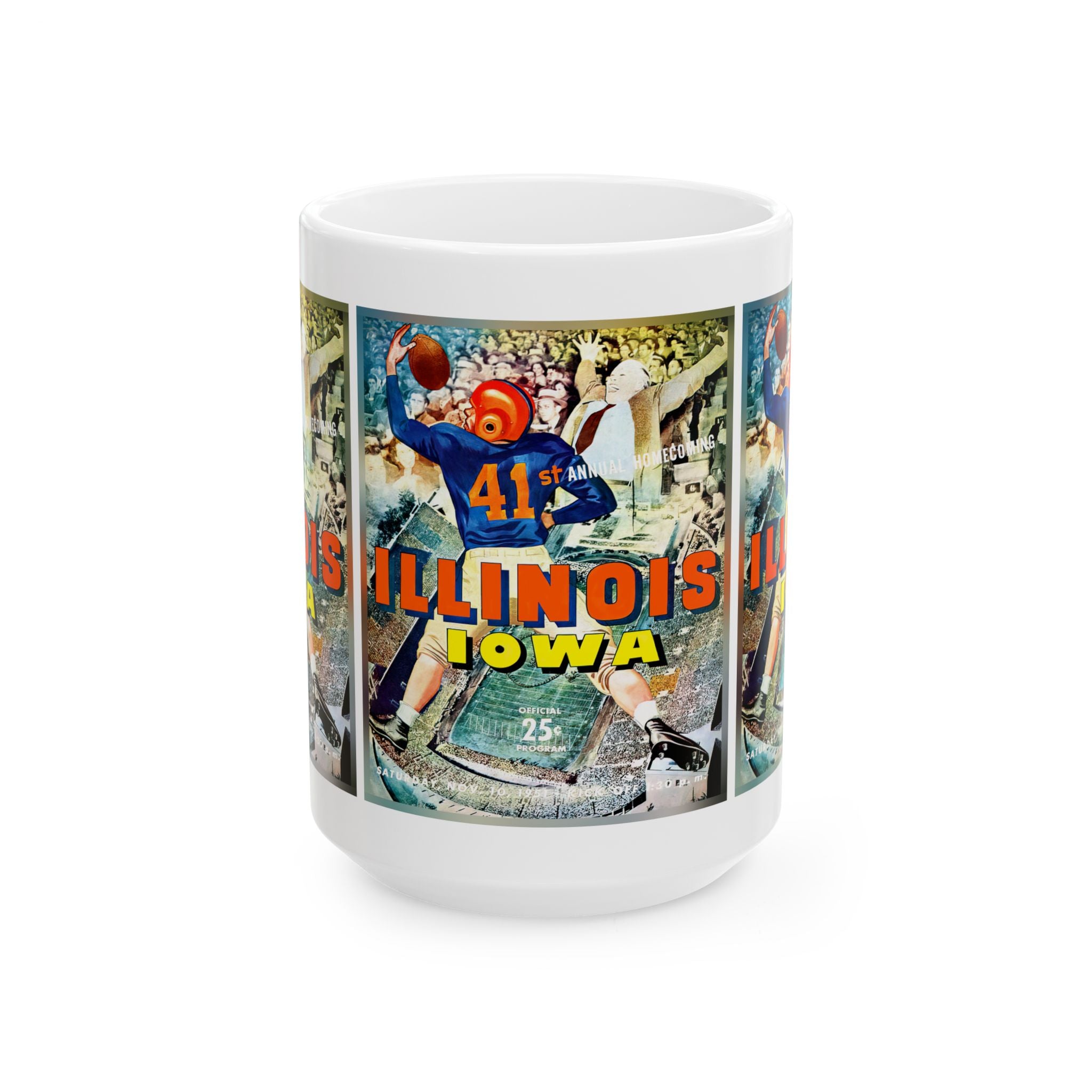 Vintage 1951 Football Illinois Iowa Ceramic Mug, Sports Fan Gift, College Football Memorabilia, Coffee Cup, Drinkware, Tea Mug