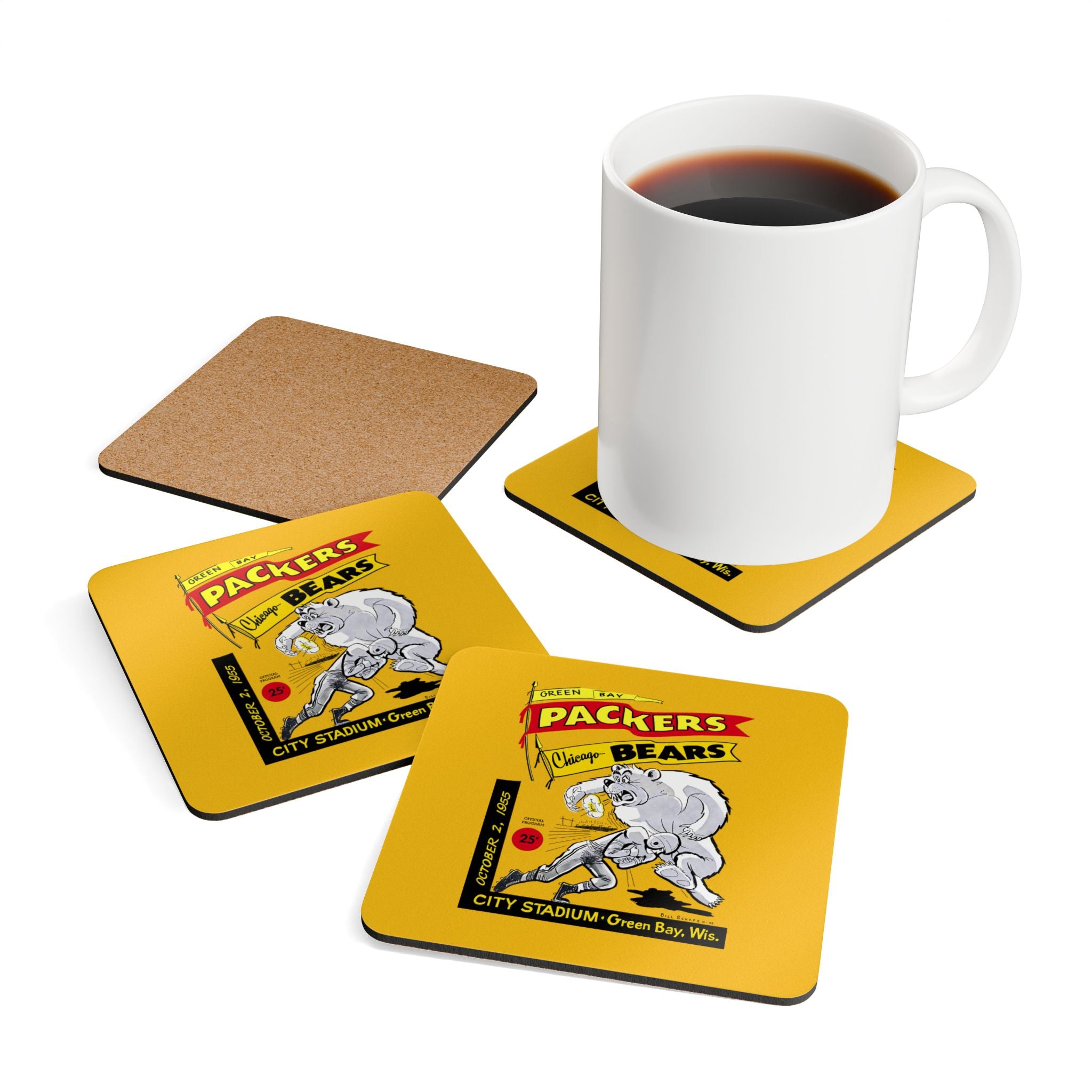 1955 Vintage Bears - Packers Football  -  Corkwood Coaster Set