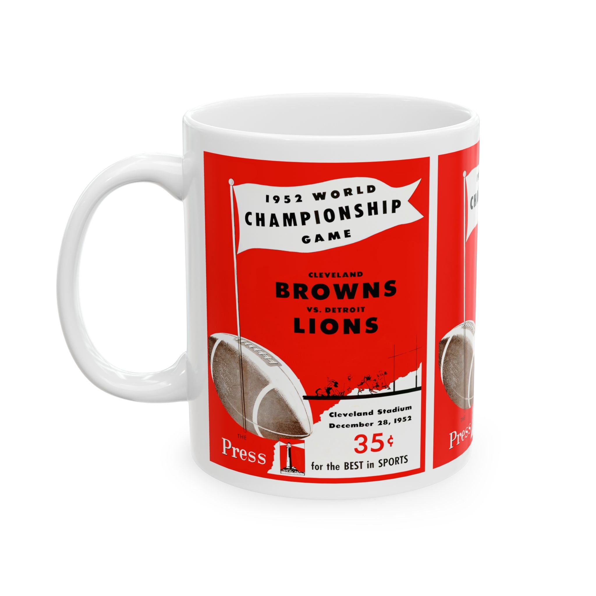 Vintage Football Ceramic Mug, Retro Sports Drinkware, Gift for Cleveland Browns and Detroit Lions Fans, Football Memorabilia Decor