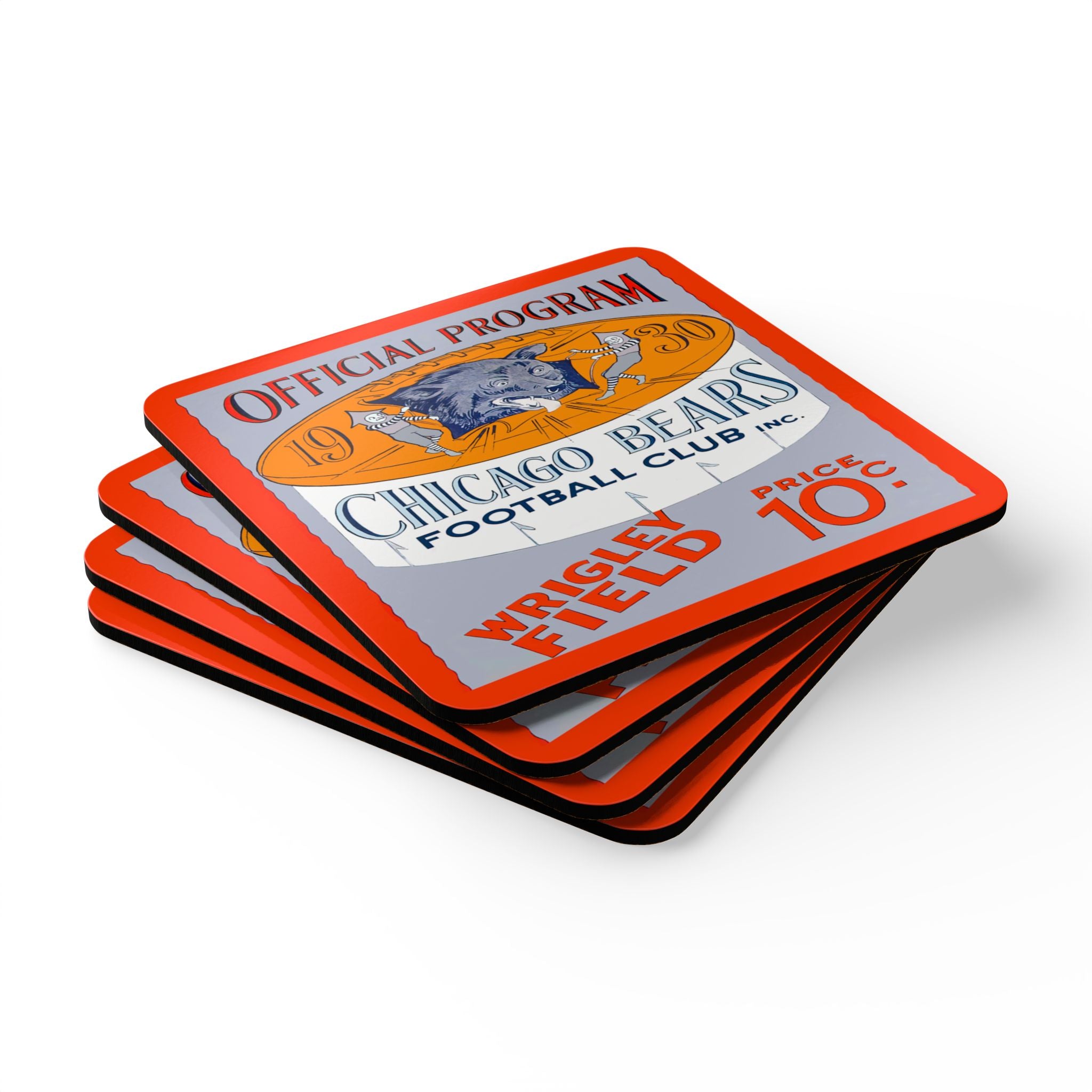 1930 Vintage Chicago Bears Football Program Cover - Corkwood Coaster Set