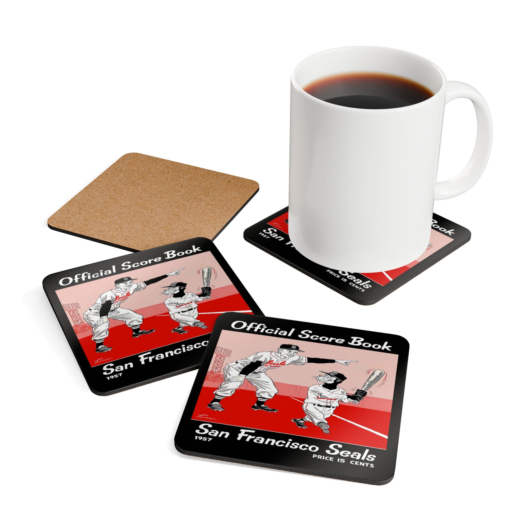 1957 Vintage San Francisco Seals Baseball Scorebook Cover - Corkwood Coaster Set