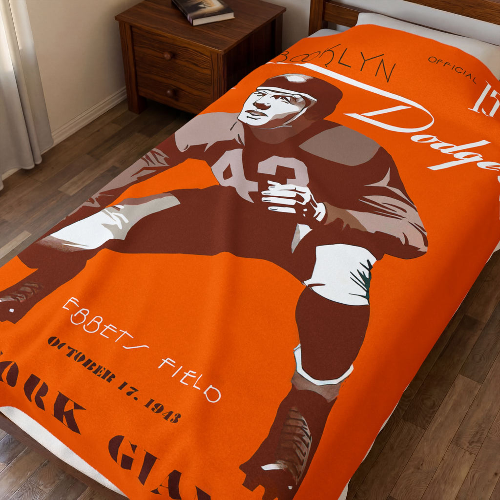 Velveteen Throw Blanket, 1943 Brooklyn Dodgers Football Program Cover, Sherpa Fleece Plush, Sports Fan Gift, Home Decor, Cozy Bedding, Couch