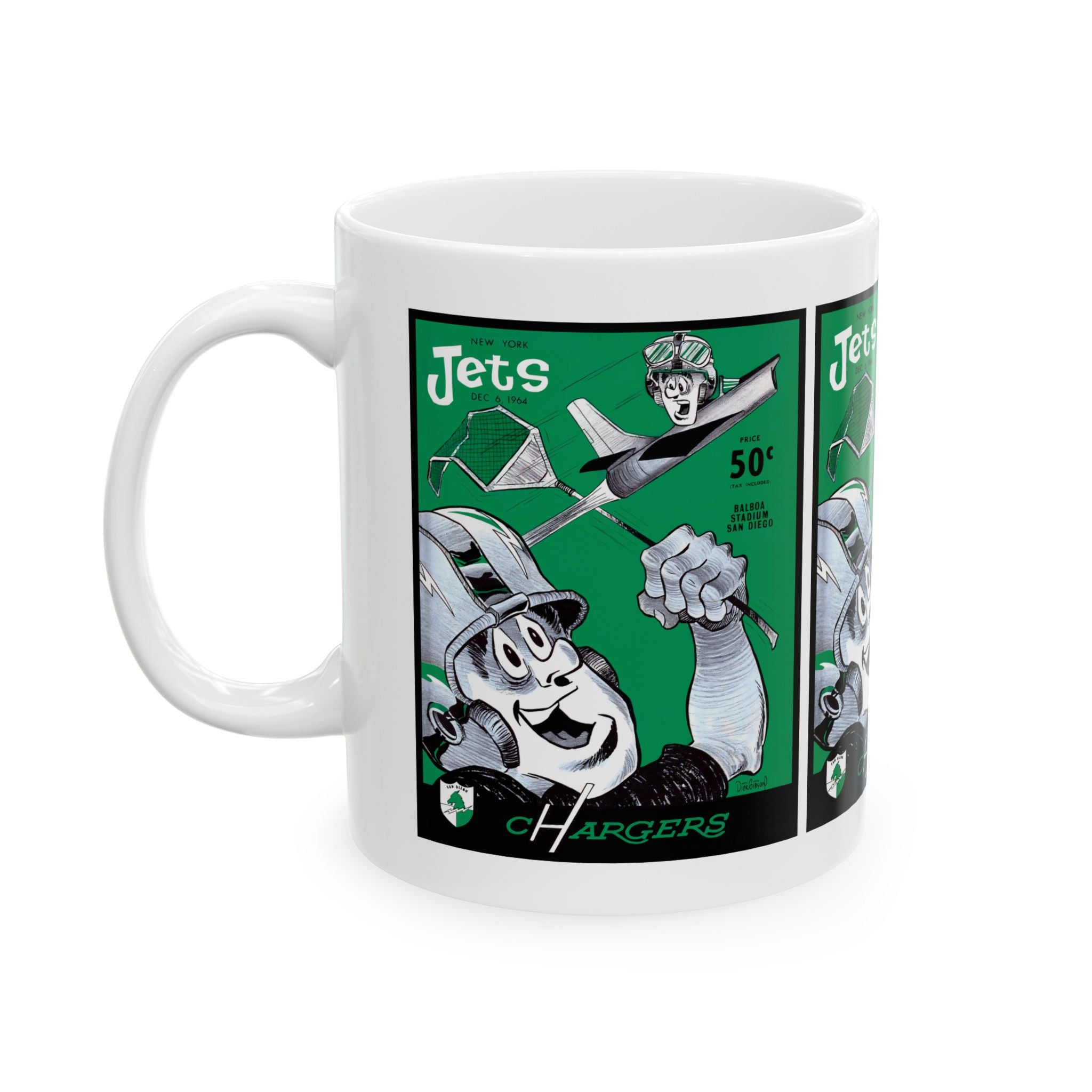 1964 Jets vs Chargers Football Retro Mug | Ceramic Coffee Cup, 11 oz and 15 oz