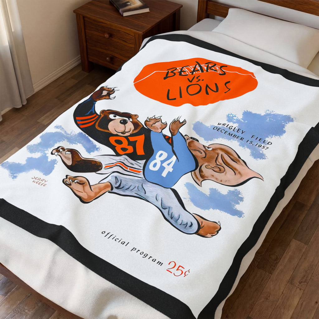 Plush Blanket, 1957 Football Chicago Bears Detroit Lions Design, Sports Fan Gift, Game Day Throw, Football Memorabilia, Cozy Home Decor