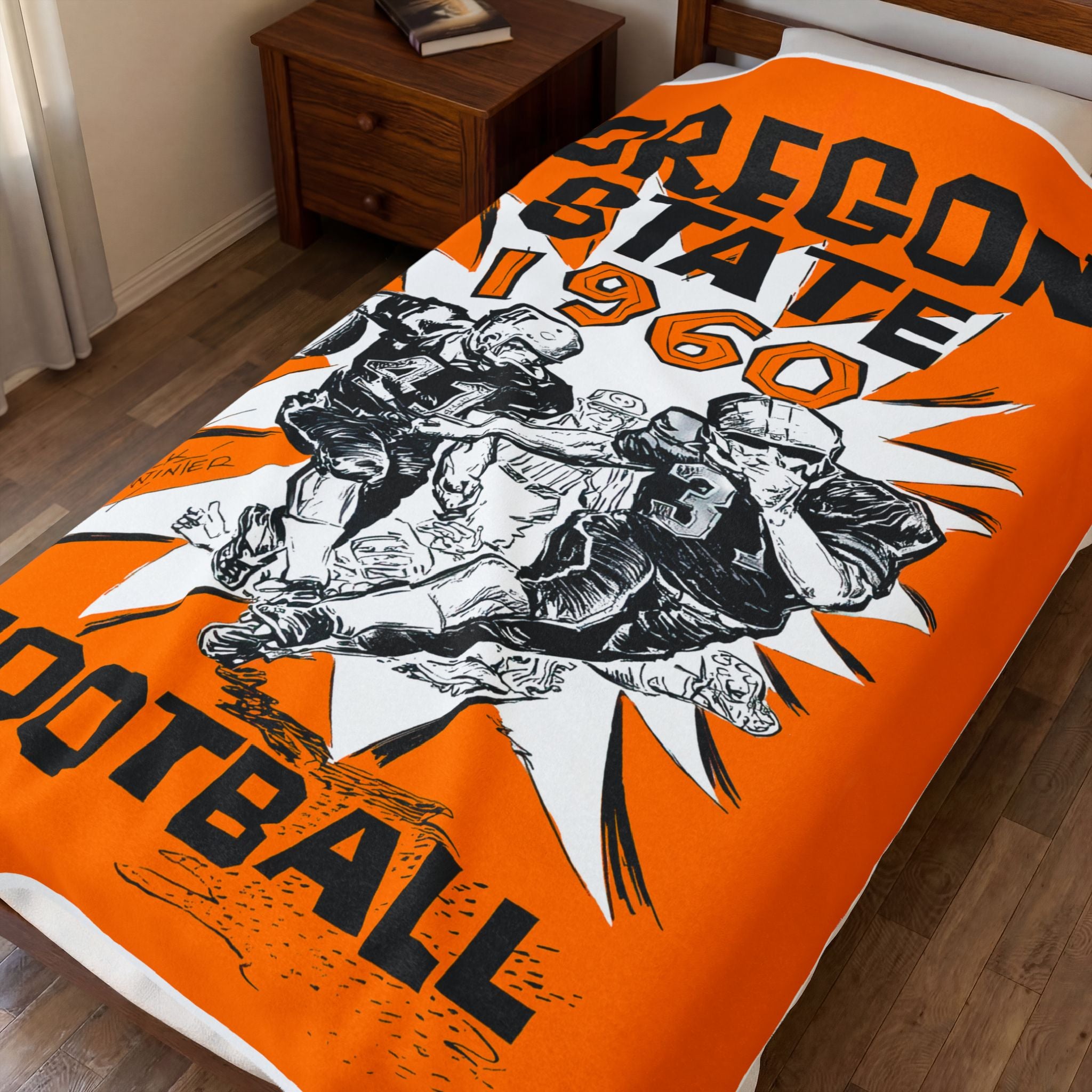 Velveteen Plush Blanket, 1960 Oregon State Football Throw, College Sports Bedding, Home Decor Gift, Game Day Couch Blanket, OSU Beavers Fan