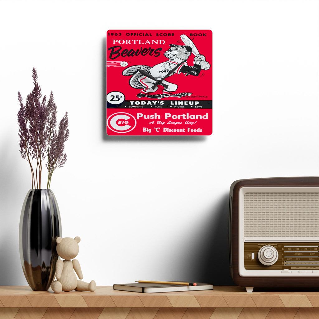 1963 Portland Beavers Baseball Scorebook Cover - Acrylic Wall Clock