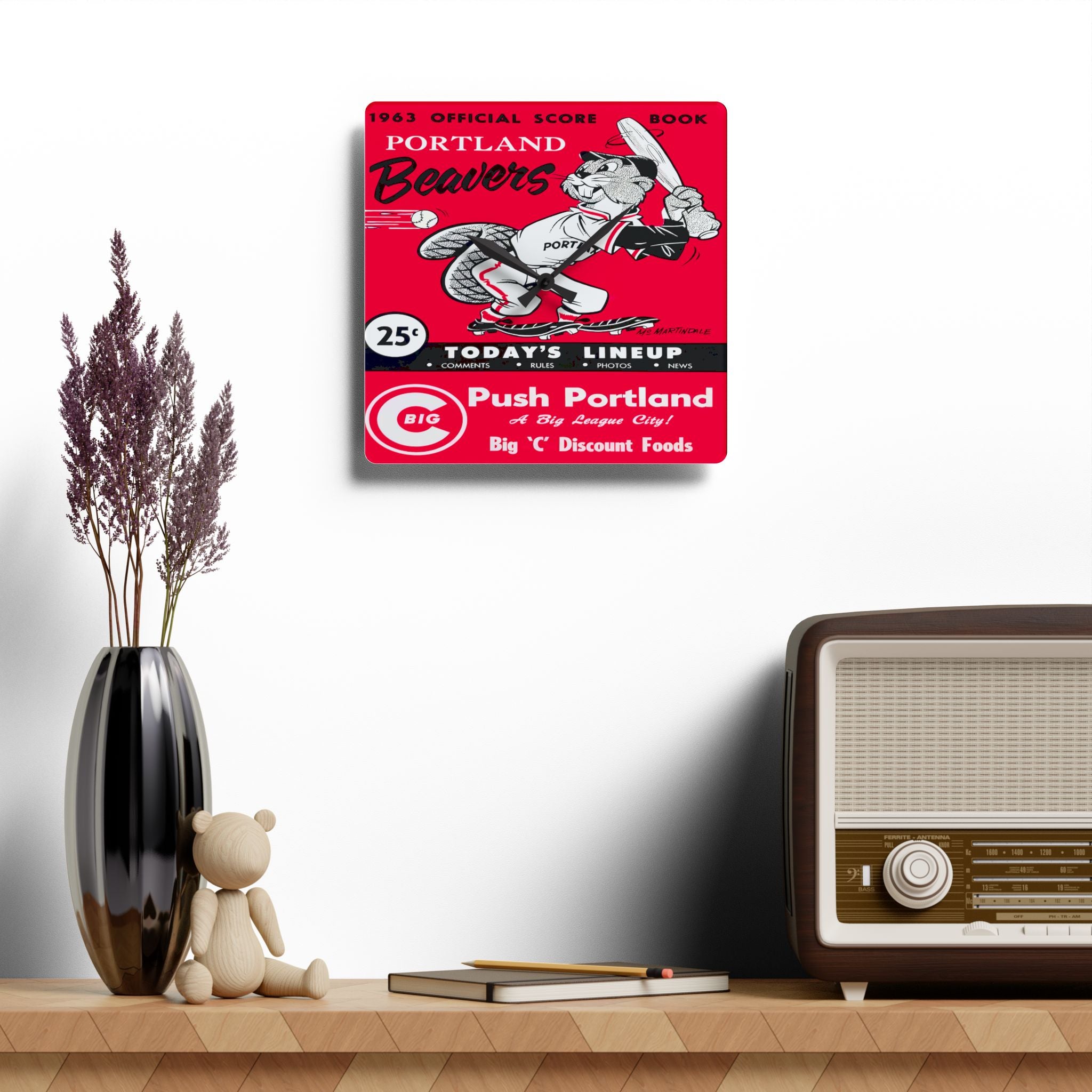 1963 Portland Beavers Baseball Scorebook Cover - Acrylic Wall Clock