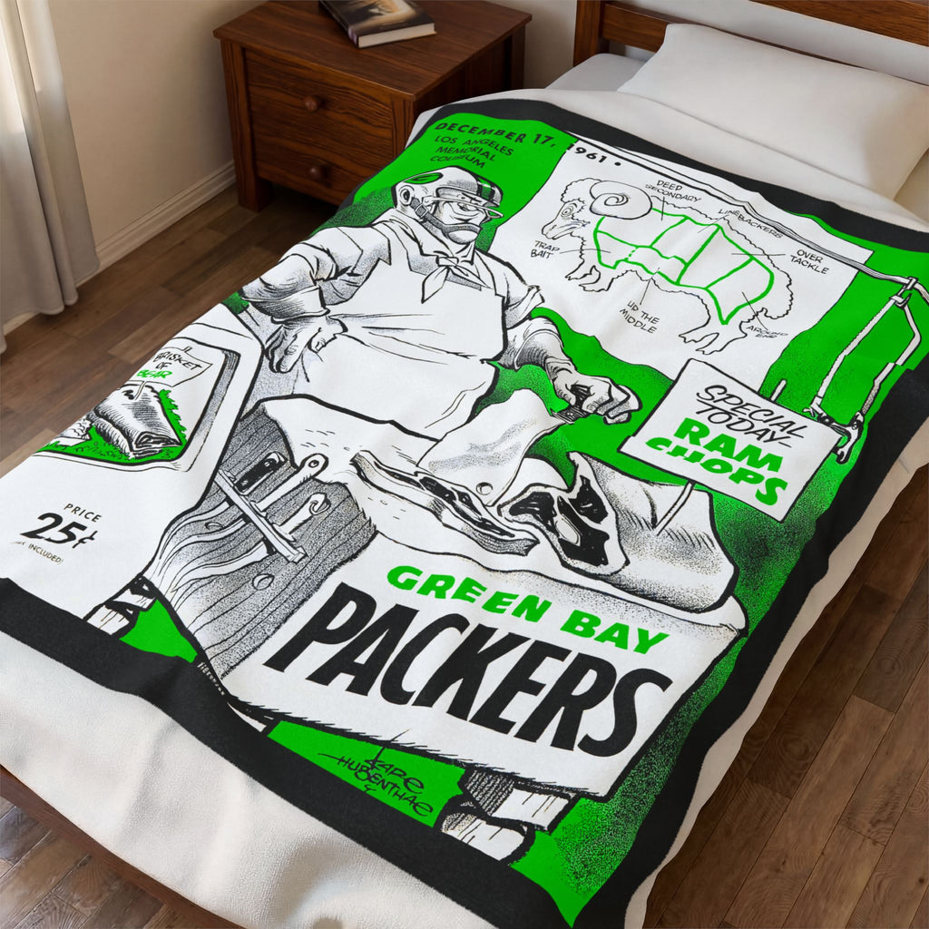 Throw Blanket, Green Bay Packer Los Angeles Rams 1961 Football Memorabilia, Football Sports Fan Gift, Cozy Bedspread, Game Day Couch Throw