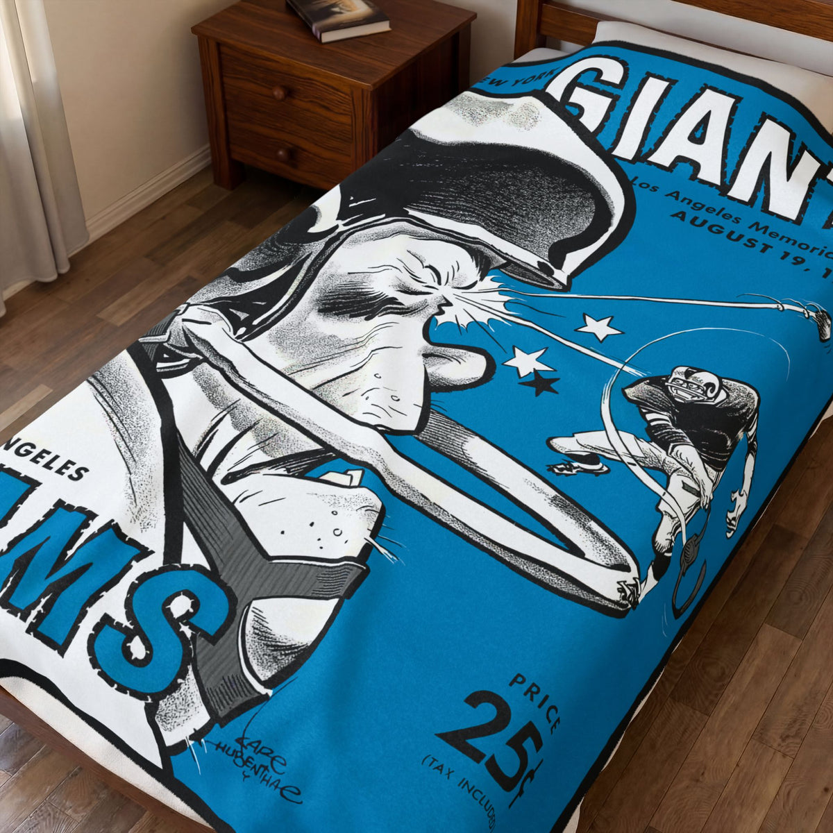 1961 Vintage Giants vs Rams Football Velveteen Plush Blanket — Retro Game Program Design