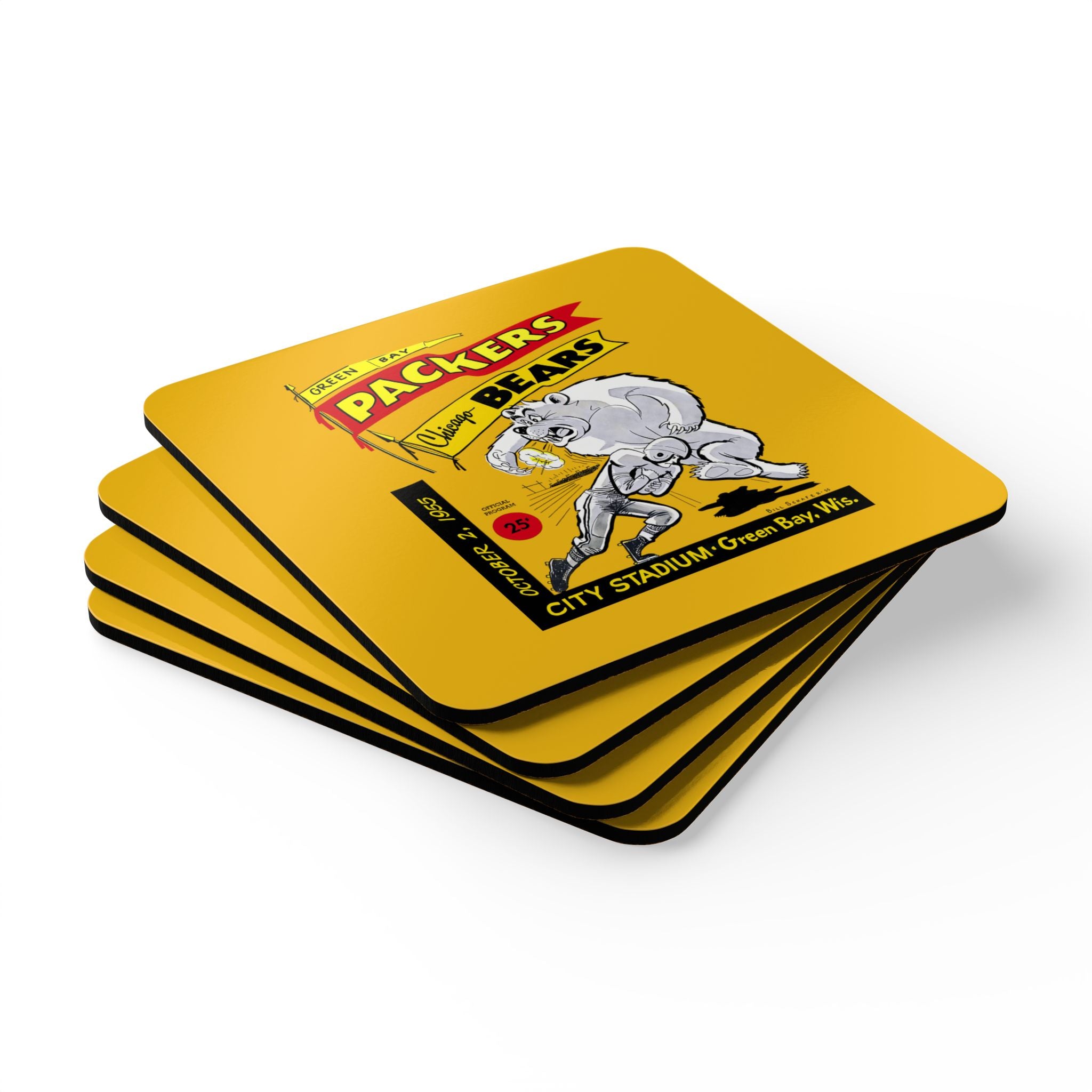 1955 Vintage Bears - Packers Football  -  Corkwood Coaster Set