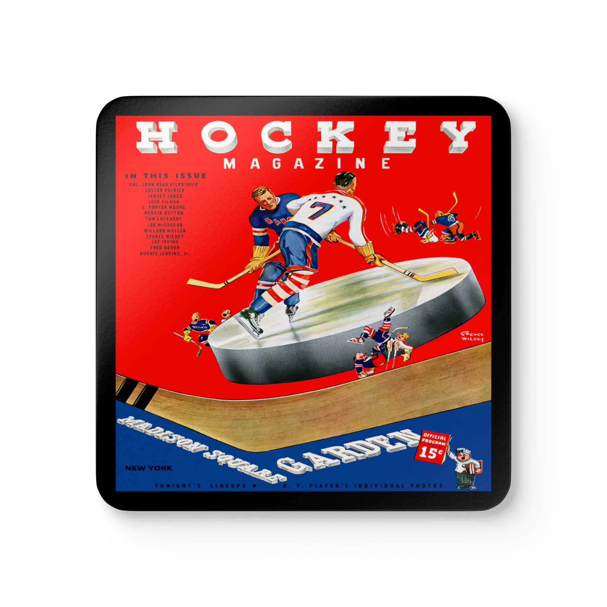 1938-1939 Vintage New York Americans Hockey Program Cover - Corkwood Coaster Set