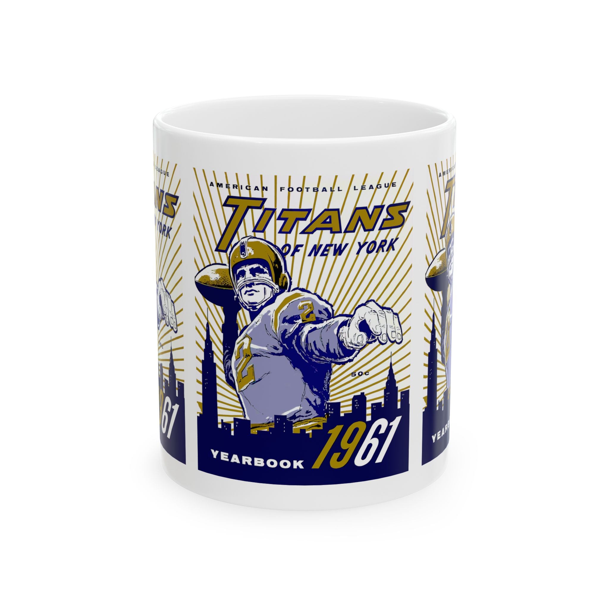 1961 Vintage New York Titans Football Yearbook Cover - - Ceramic Mug, 11oz