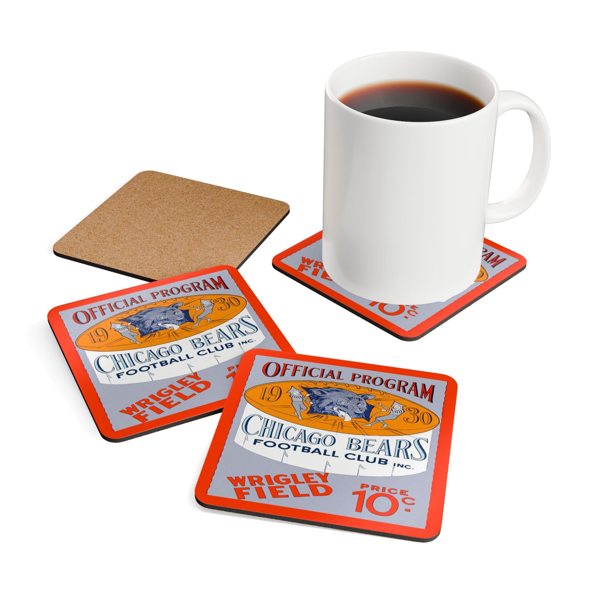 1930 Vintage Chicago Bears Football Program Cover - Corkwood Coaster Set