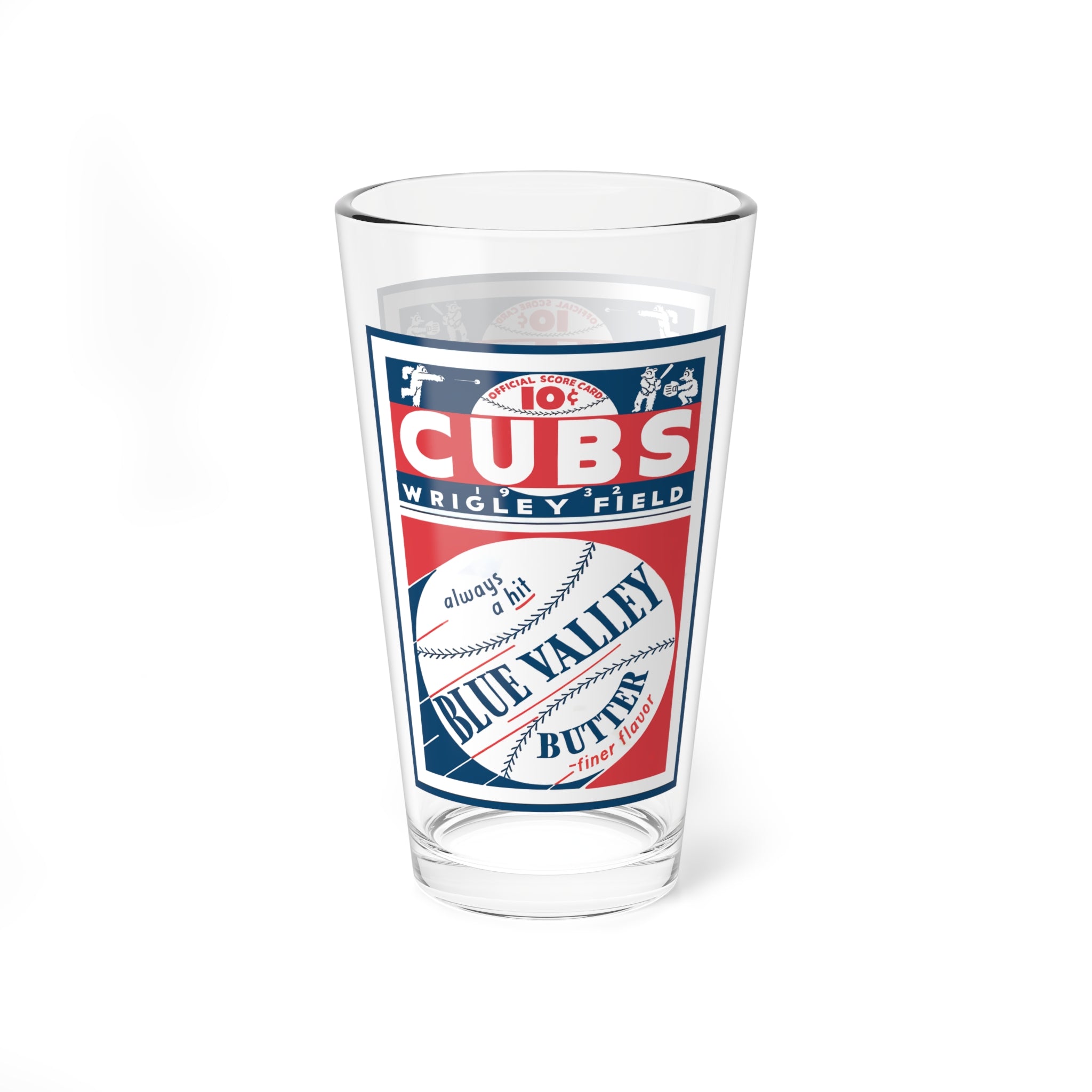 1932 Cubs Wrigley Field Vintage Baseball Mixing Glass — 16oz Retro Beer Pint